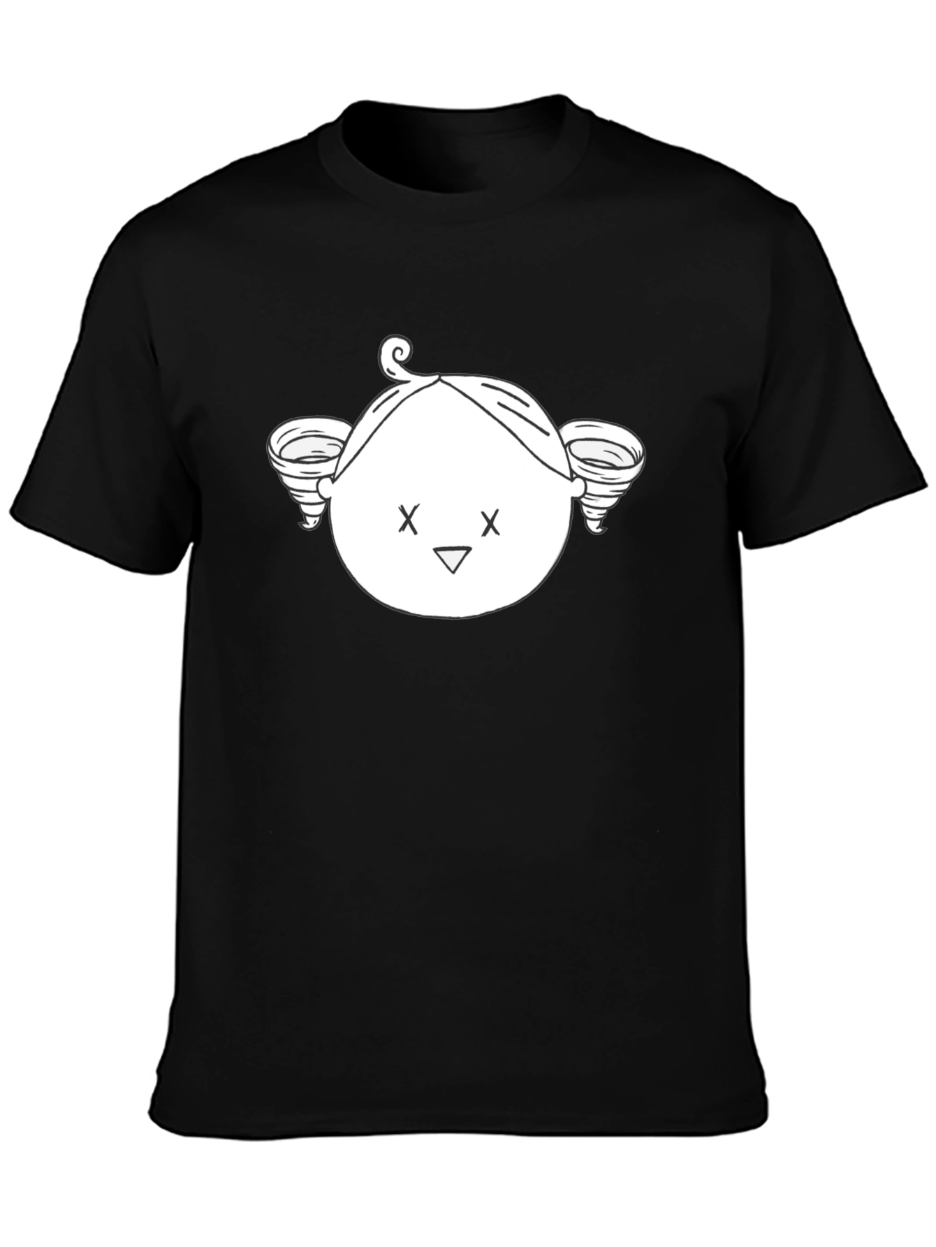Whimsical Cartoon Face Black T-Shirt