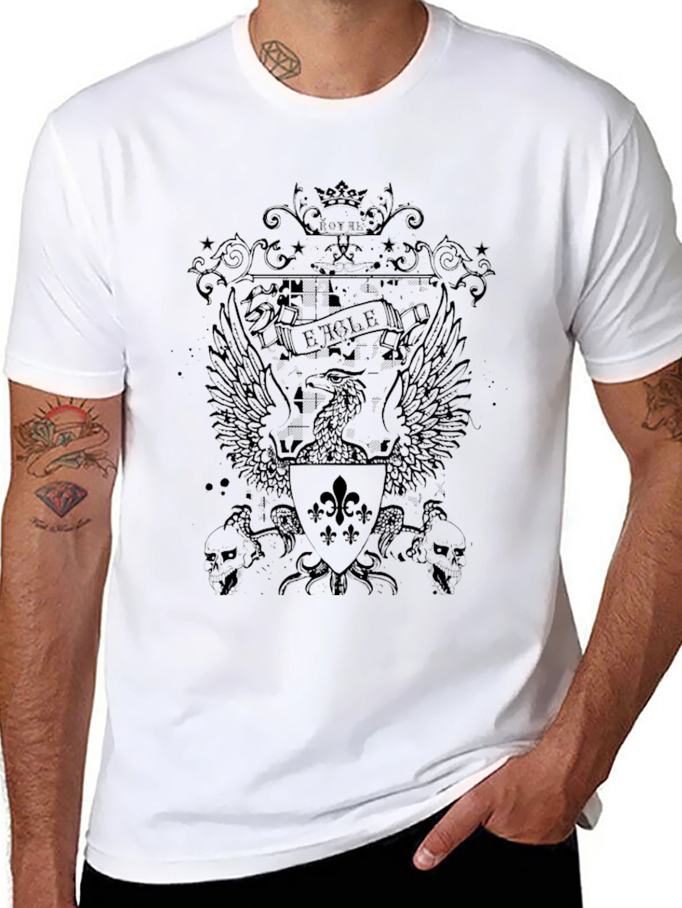 Mens Black Graphic Tee - Eagle Crest Design