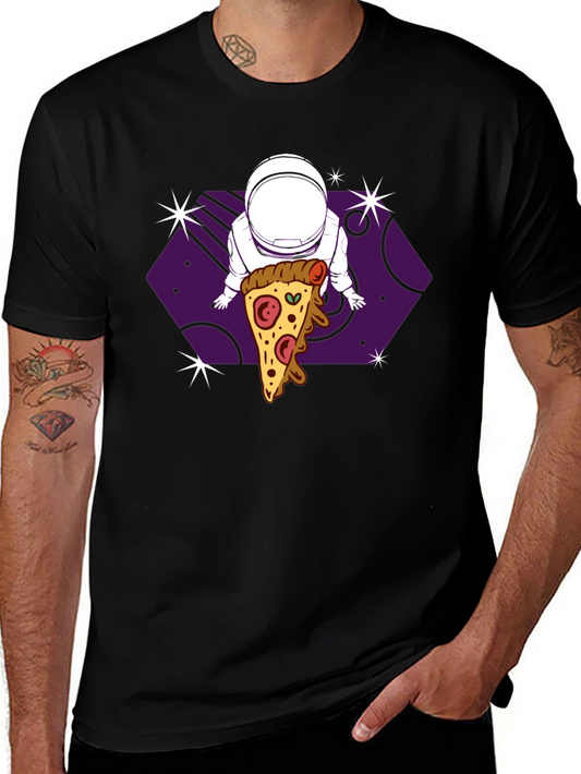 Astronaut Pizza Space T-Shirt - Black