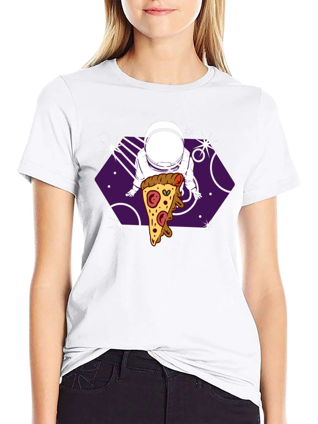Astronaut Pizza Space T-Shirt - Black