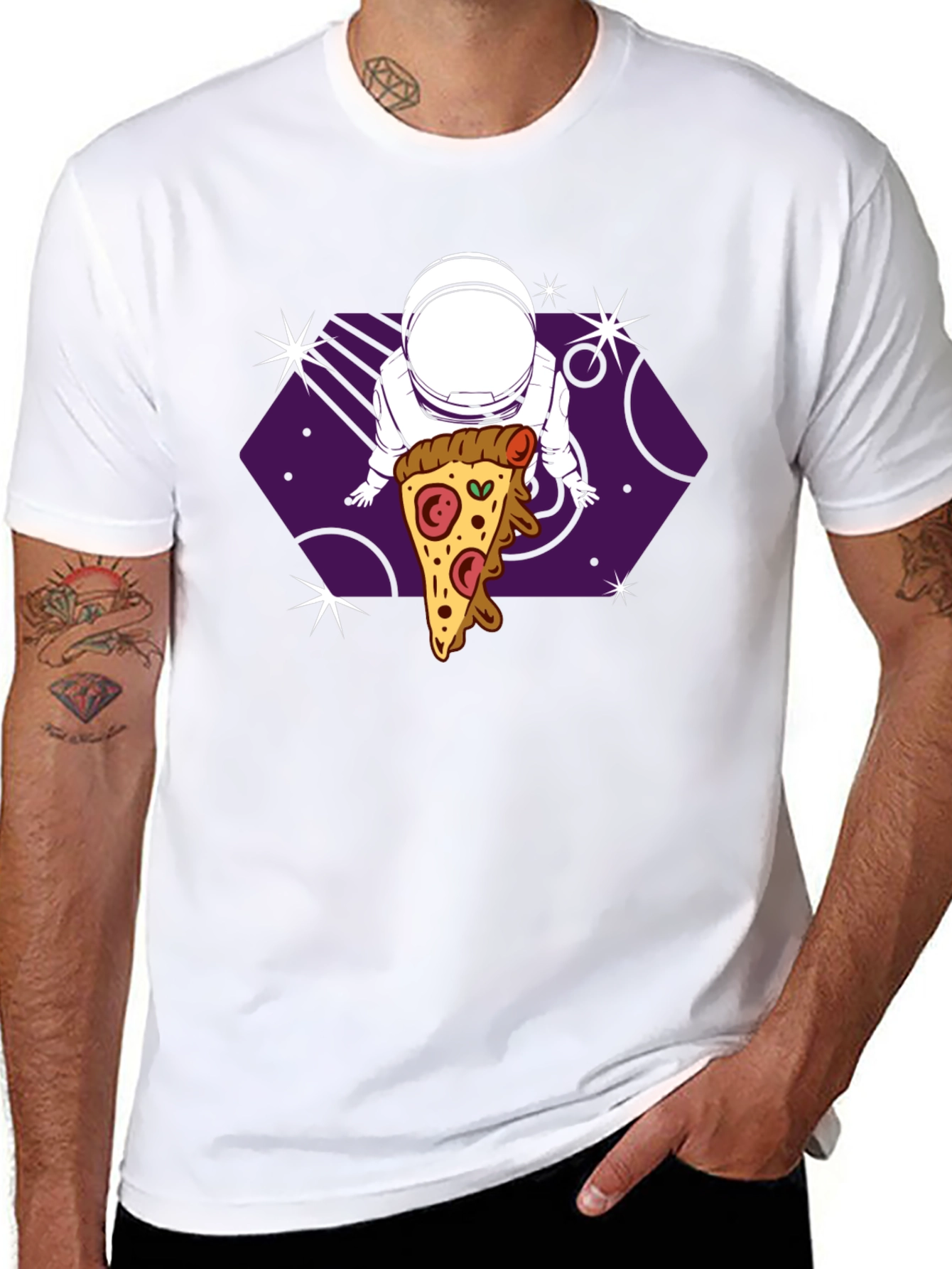 Astronaut Pizza Space T-Shirt - Black