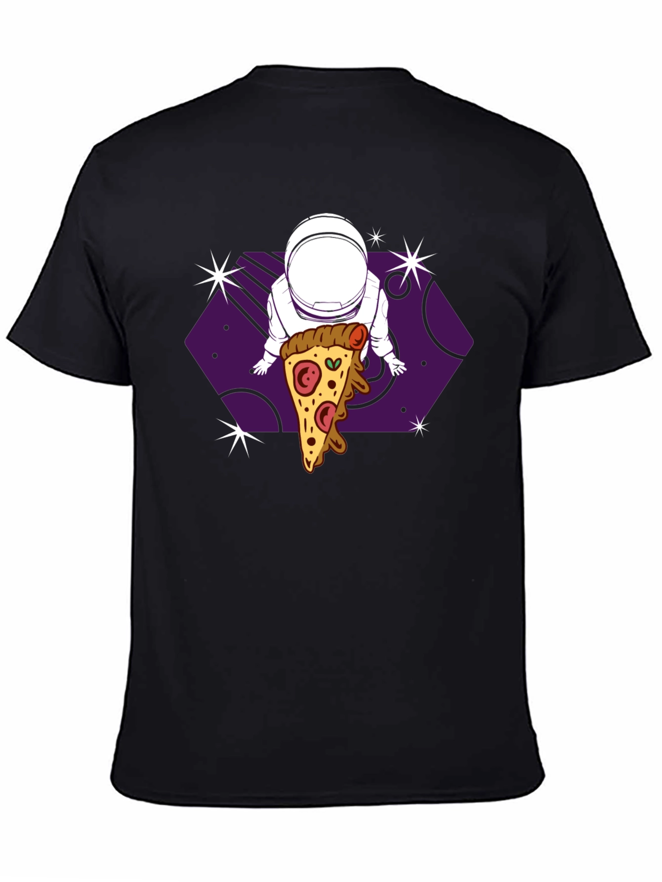 Astronaut Pizza Space T-Shirt - Black
