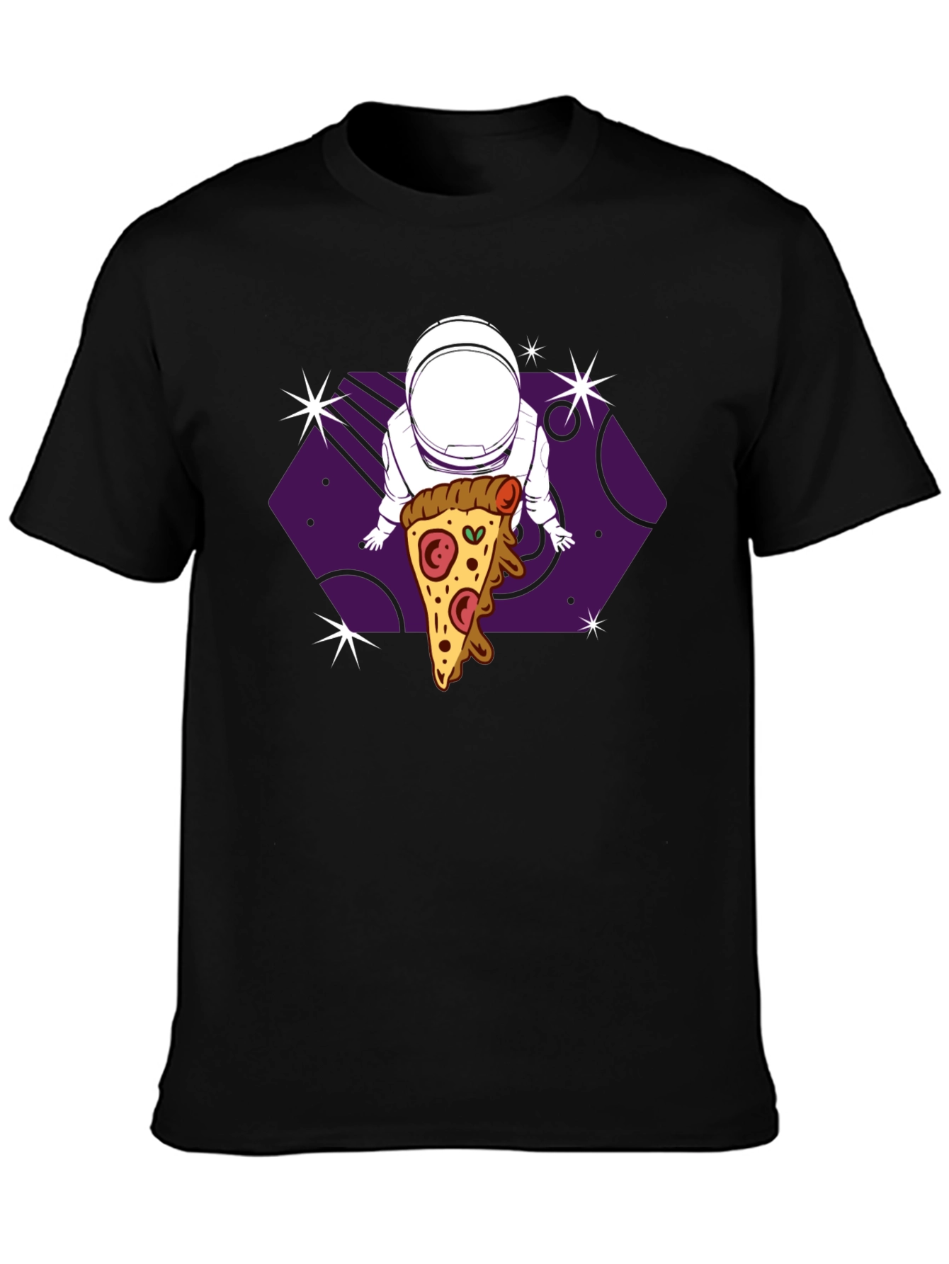 Astronaut Pizza Space T-Shirt - Black