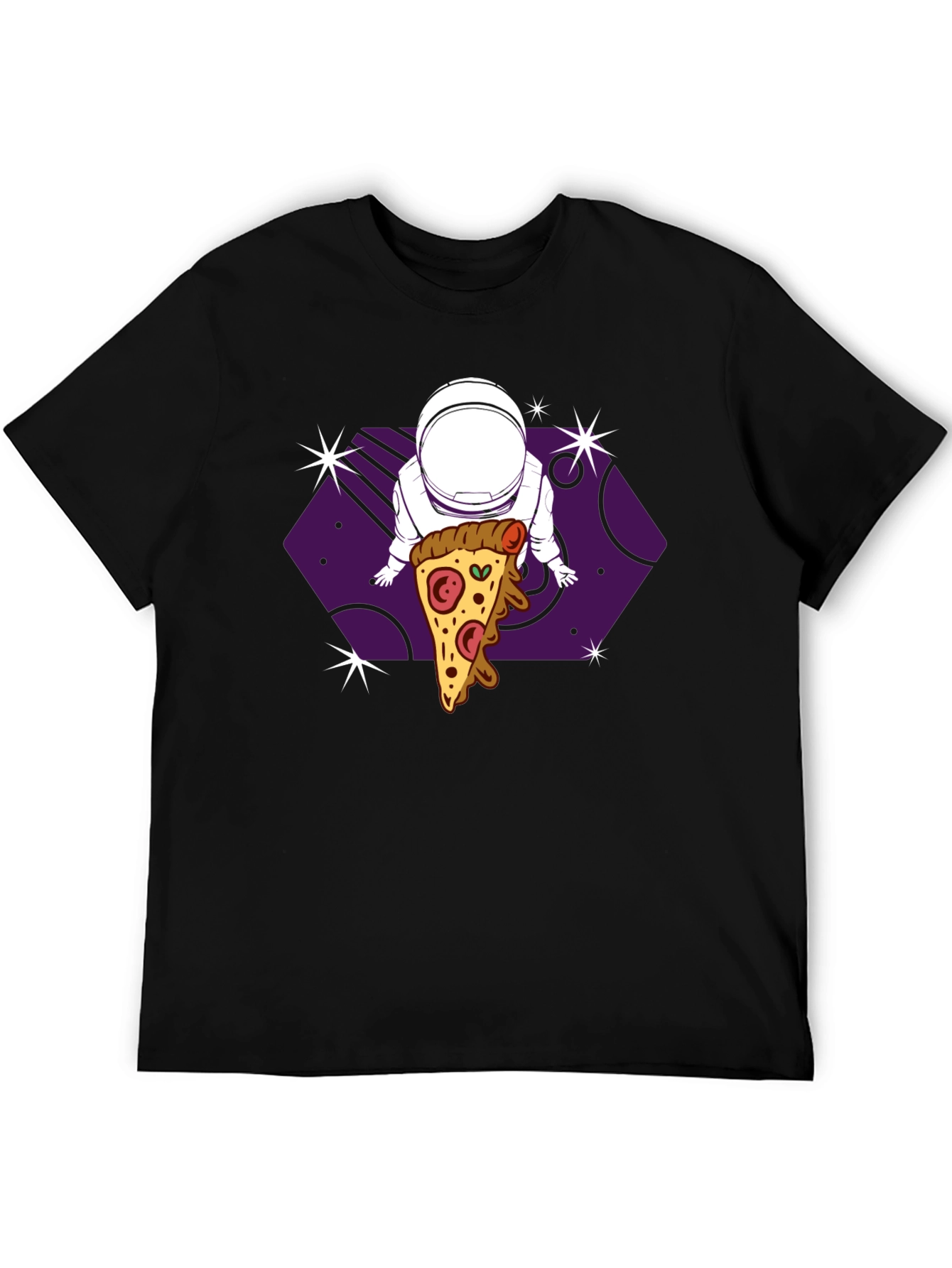 Astronaut Pizza Space T-Shirt - Black