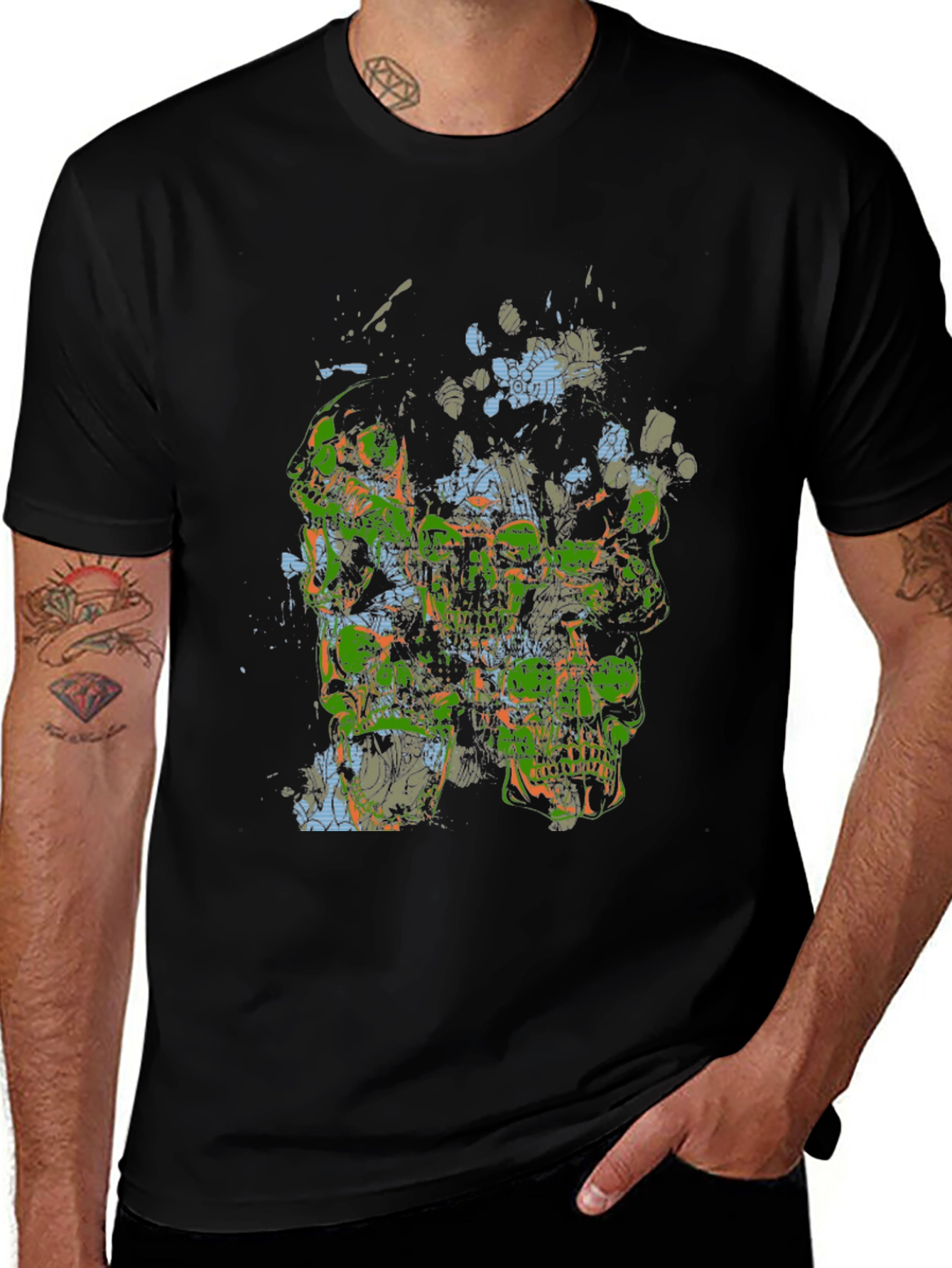 Abstract Skull Graphic Print Black T-Shirt