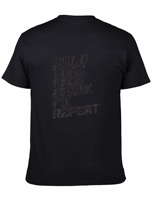 Build Tune Race Repeat Black Graphic Tee