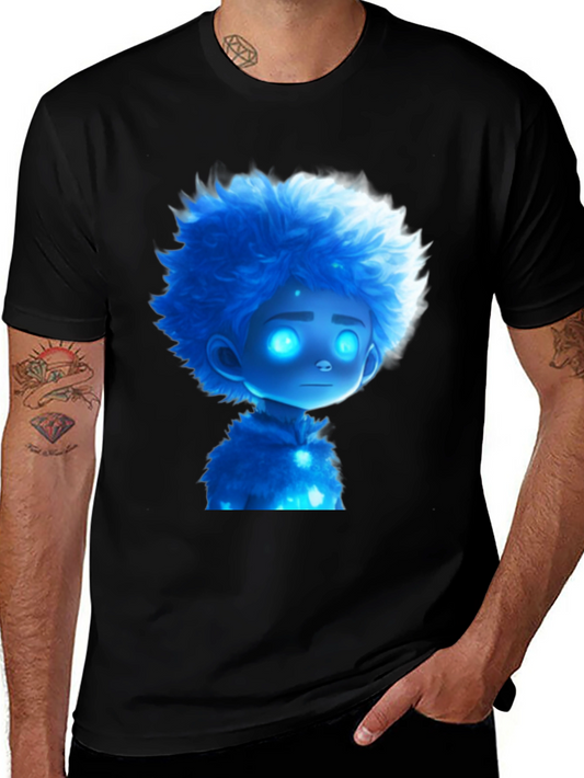 Blue Cartoon Character Black T-Shirt