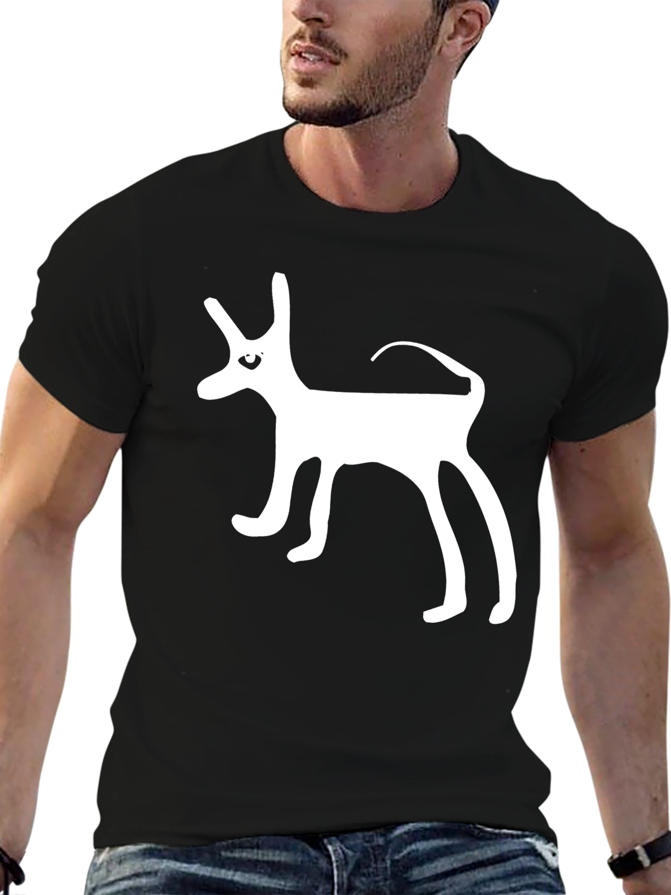 Whimsical Dog Graphic Tee - Black Cotton T-Shirt
