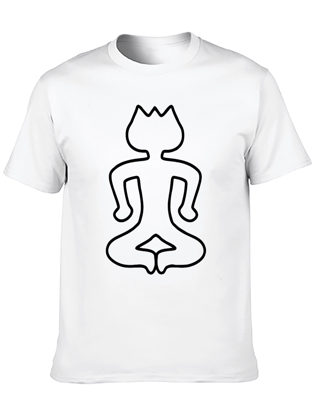 Meditating Cat Outline Black T-Shirt