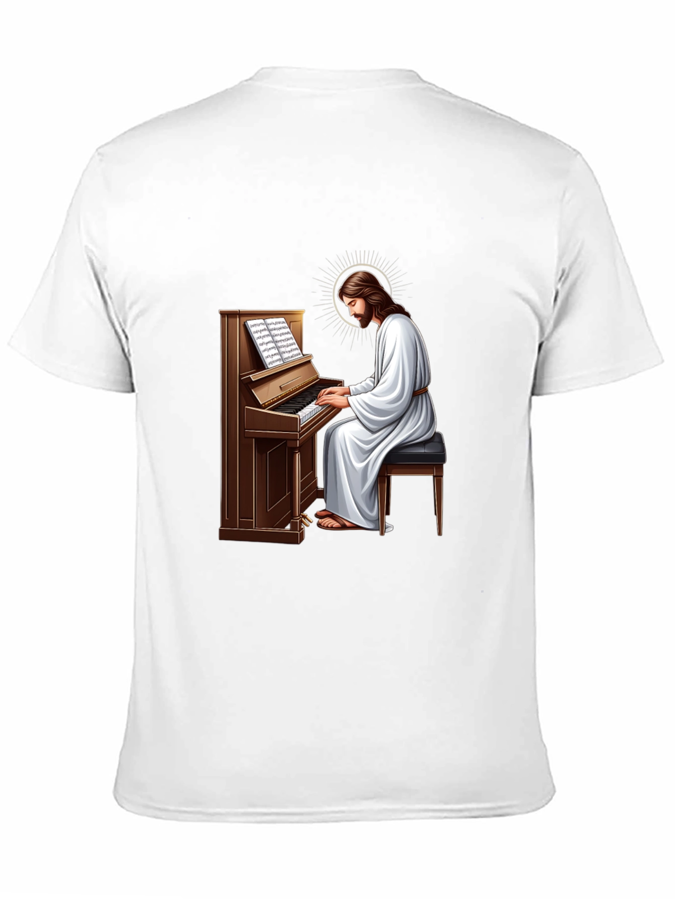 Jesus Playing Piano Graphic T-Shirt - Black