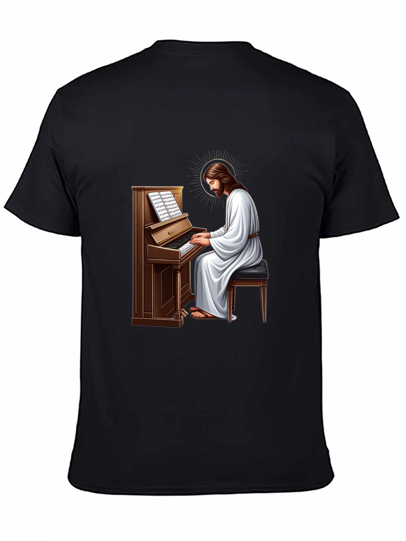 Jesus Playing Piano Graphic T-Shirt - Black