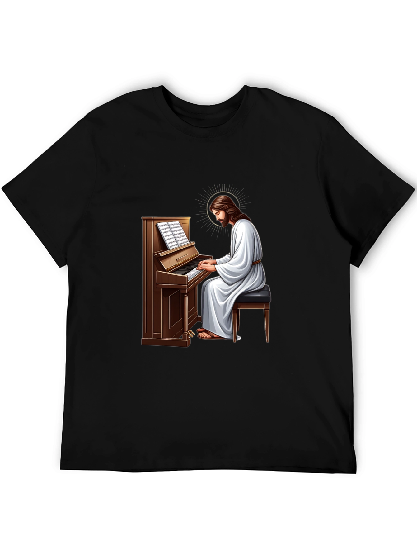 Jesus Playing Piano Graphic T-Shirt - Black
