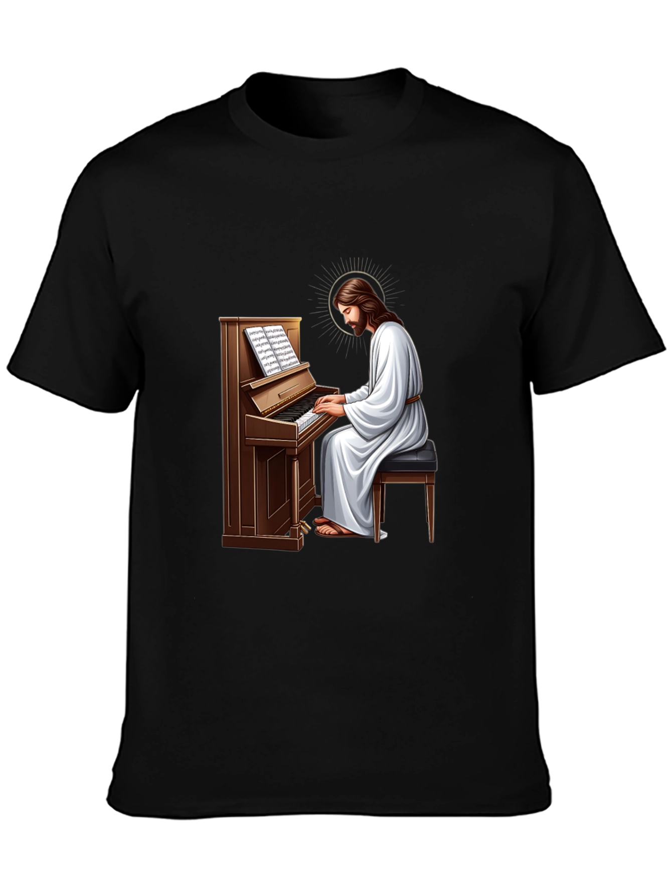 Jesus Playing Piano Graphic T-Shirt - Black