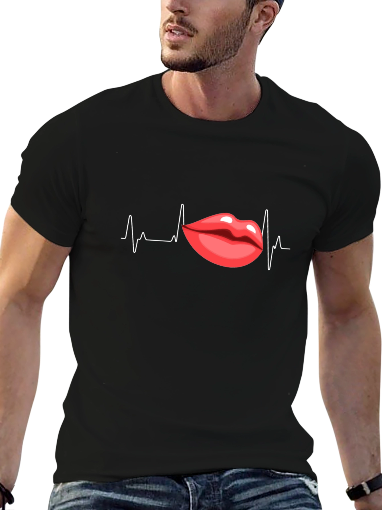 Heartbeat Lips Graphic Black T-Shirt