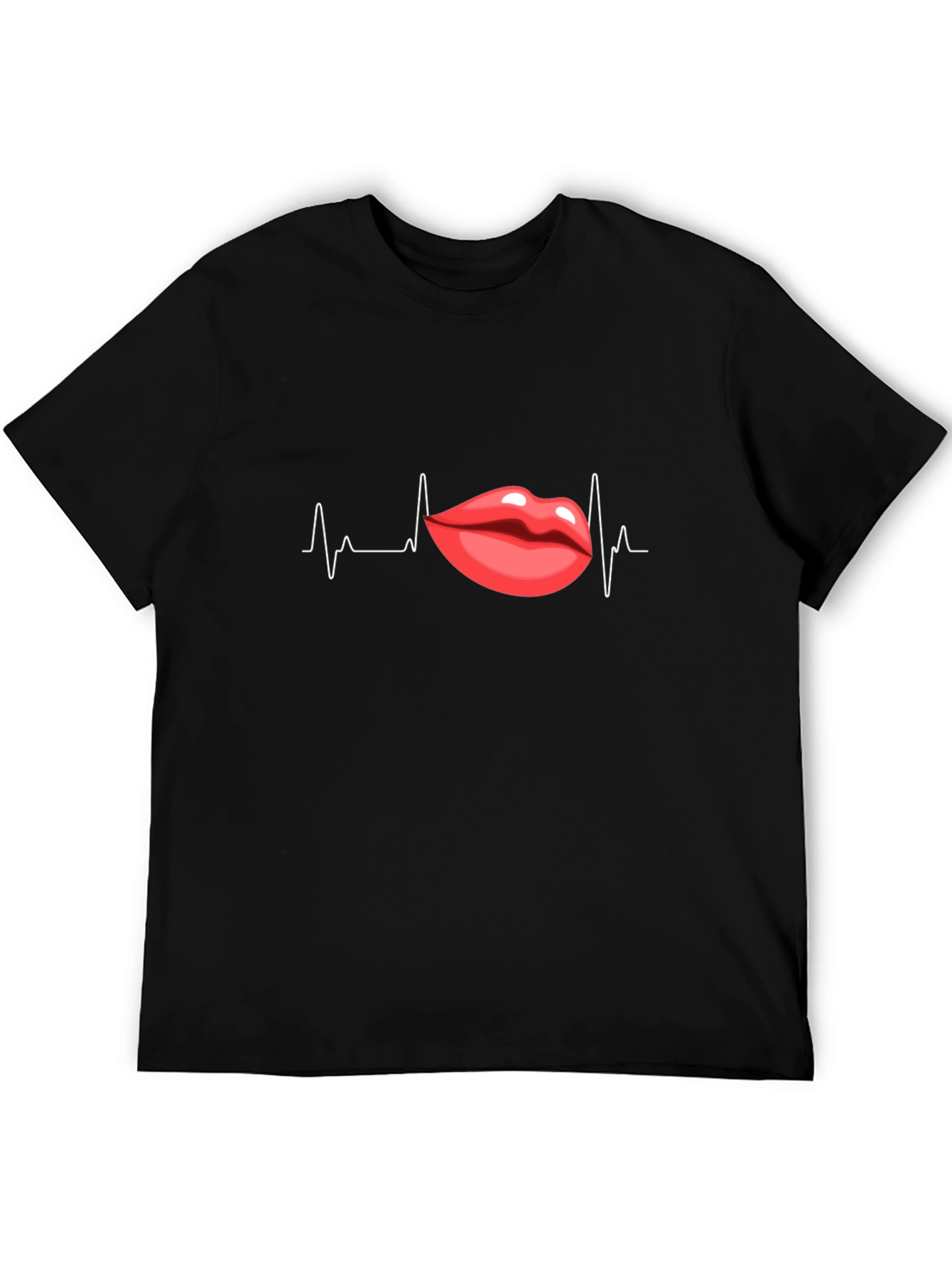 Heartbeat Lips Graphic Black T-Shirt