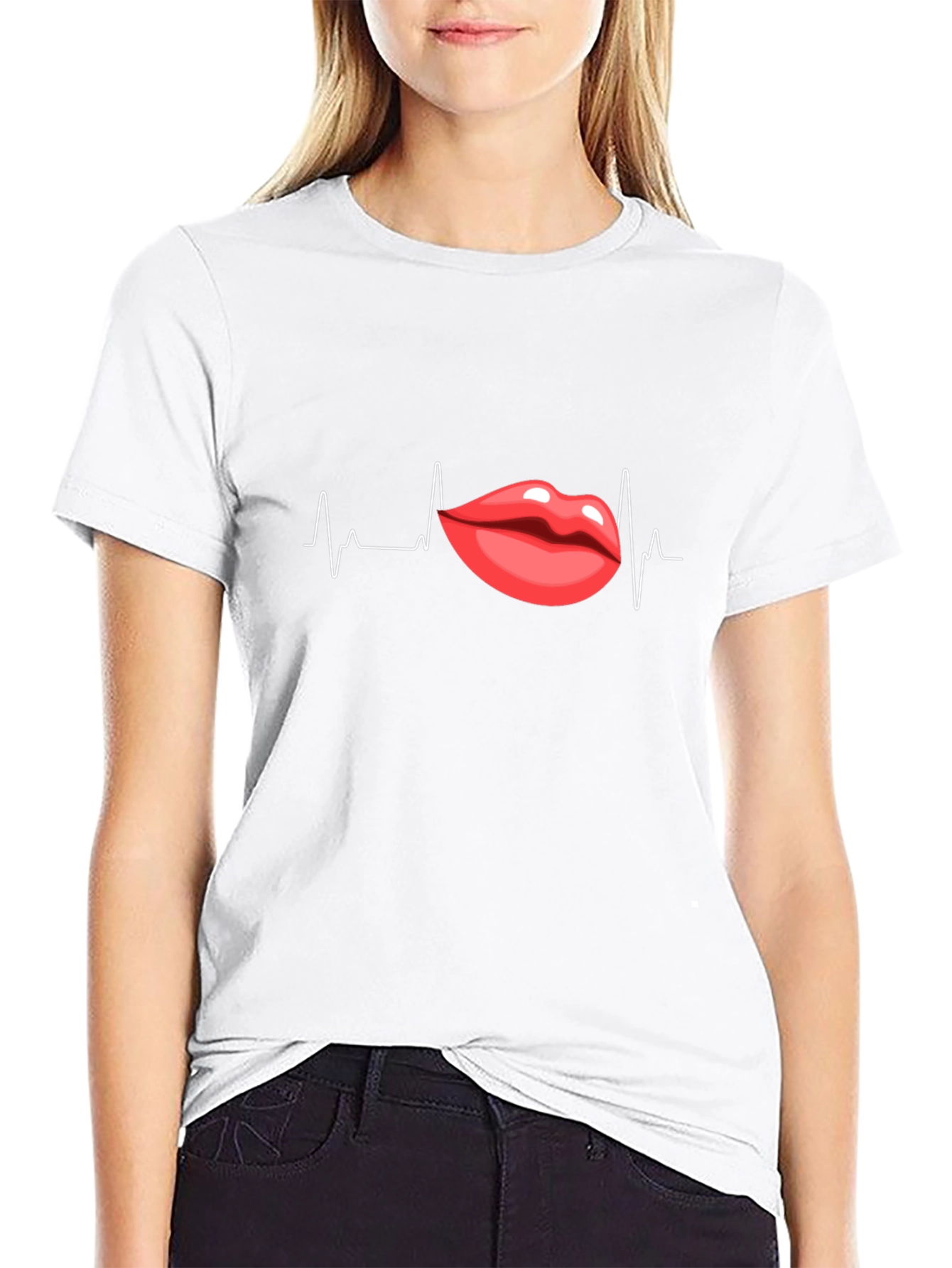 Heartbeat Lips Graphic Black T-Shirt