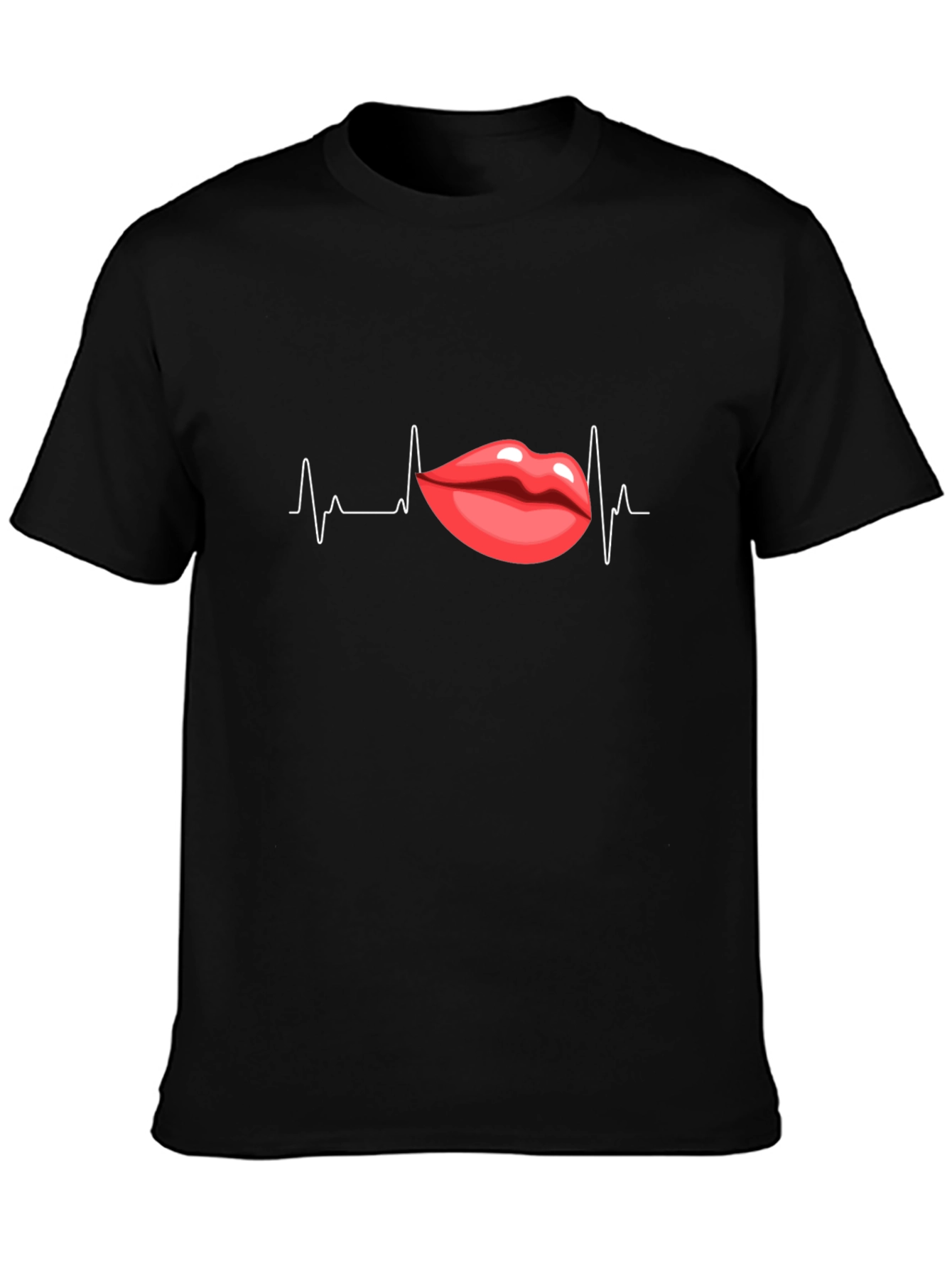 Heartbeat Lips Graphic Black T-Shirt