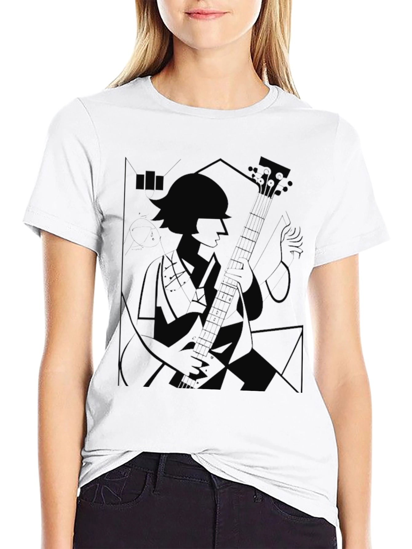 Silhouette Guitar Player Graphic Tee - Black