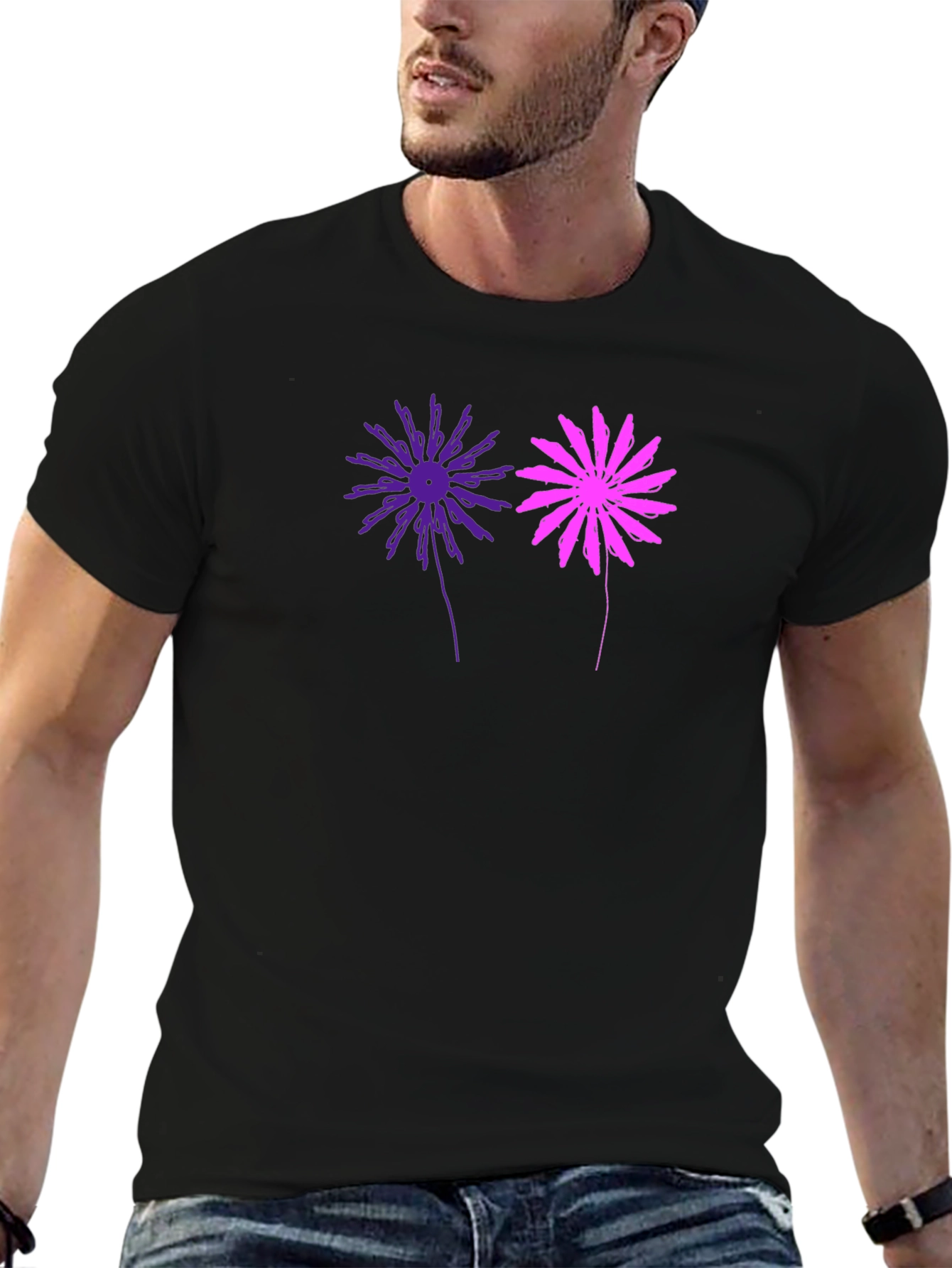 Floral Graphic Tee - Stylish Mens Black T-Shirt