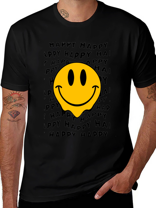 Melting Smiley Face Graphic T-Shirt - Black