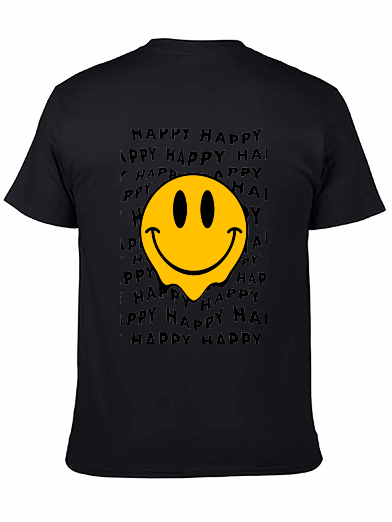Melting Smiley Face Graphic T-Shirt - Black