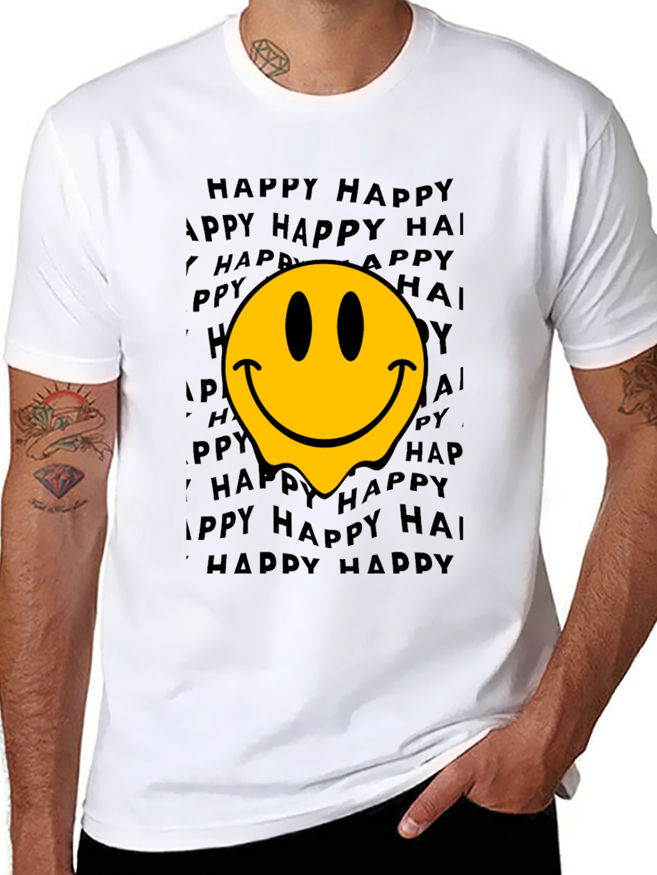 Melting Smiley Face Graphic T-Shirt - Black