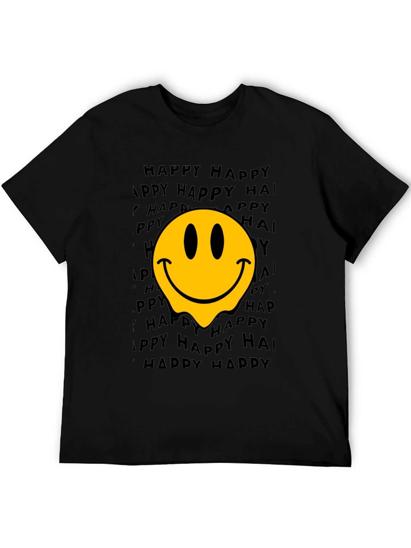 Melting Smiley Face Graphic T-Shirt - Black