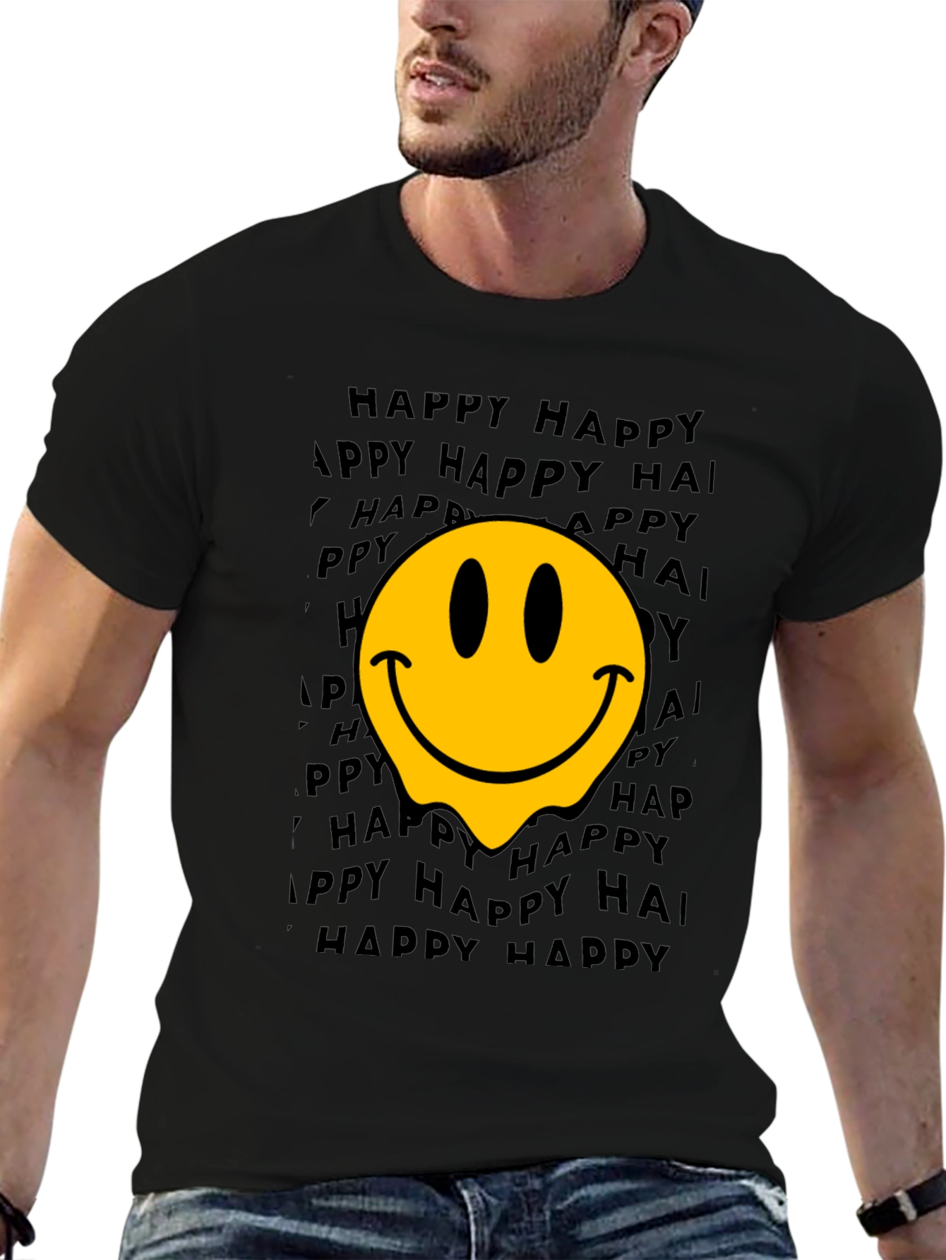 Melting Smiley Face Graphic T-Shirt - Black