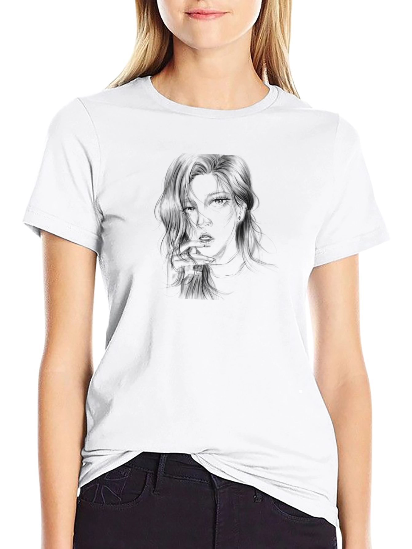 Black Graphic Tee - Woman Portrait Design
