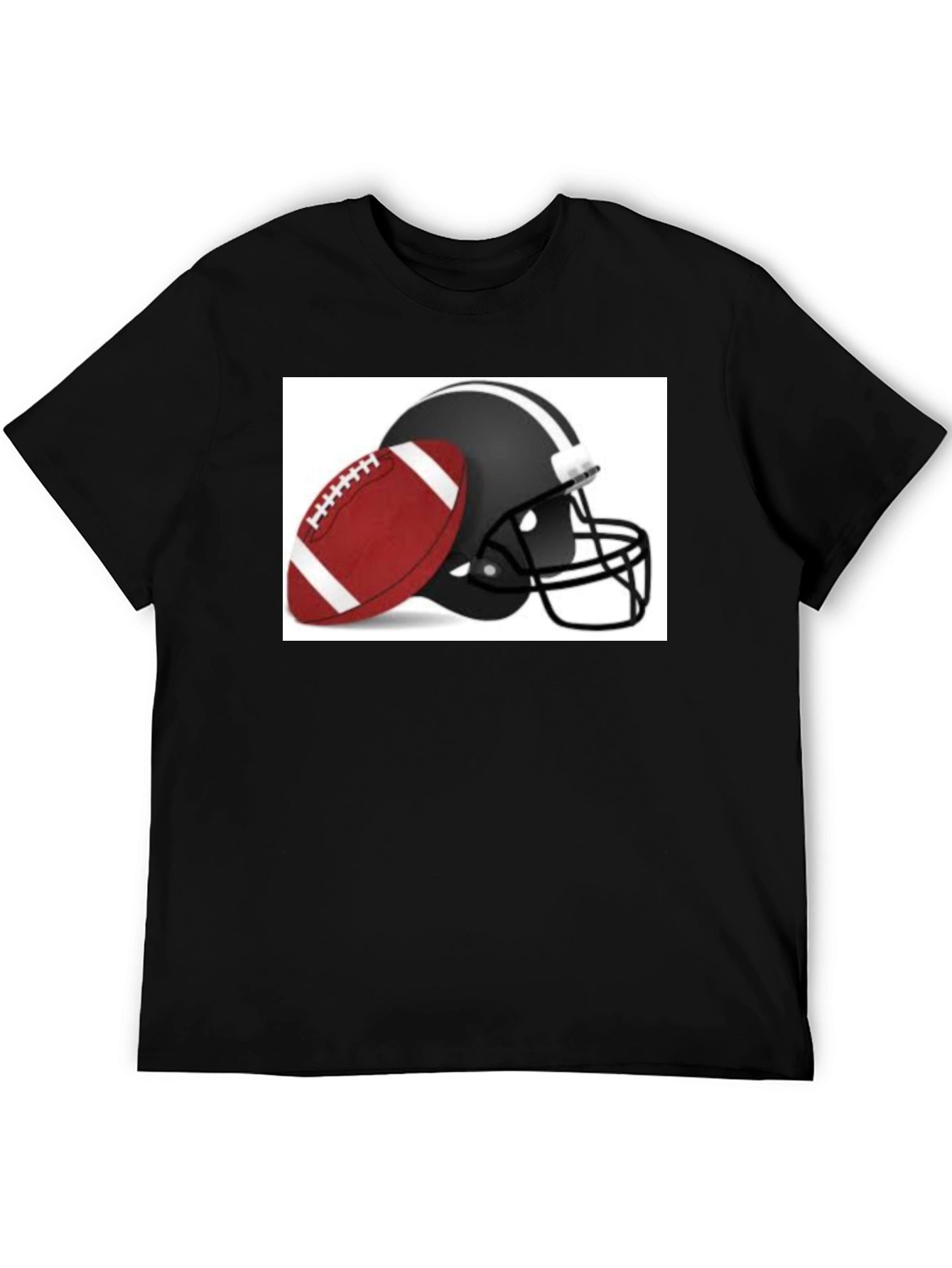 Football Helmet & Ball Graphic Black T-Shirt