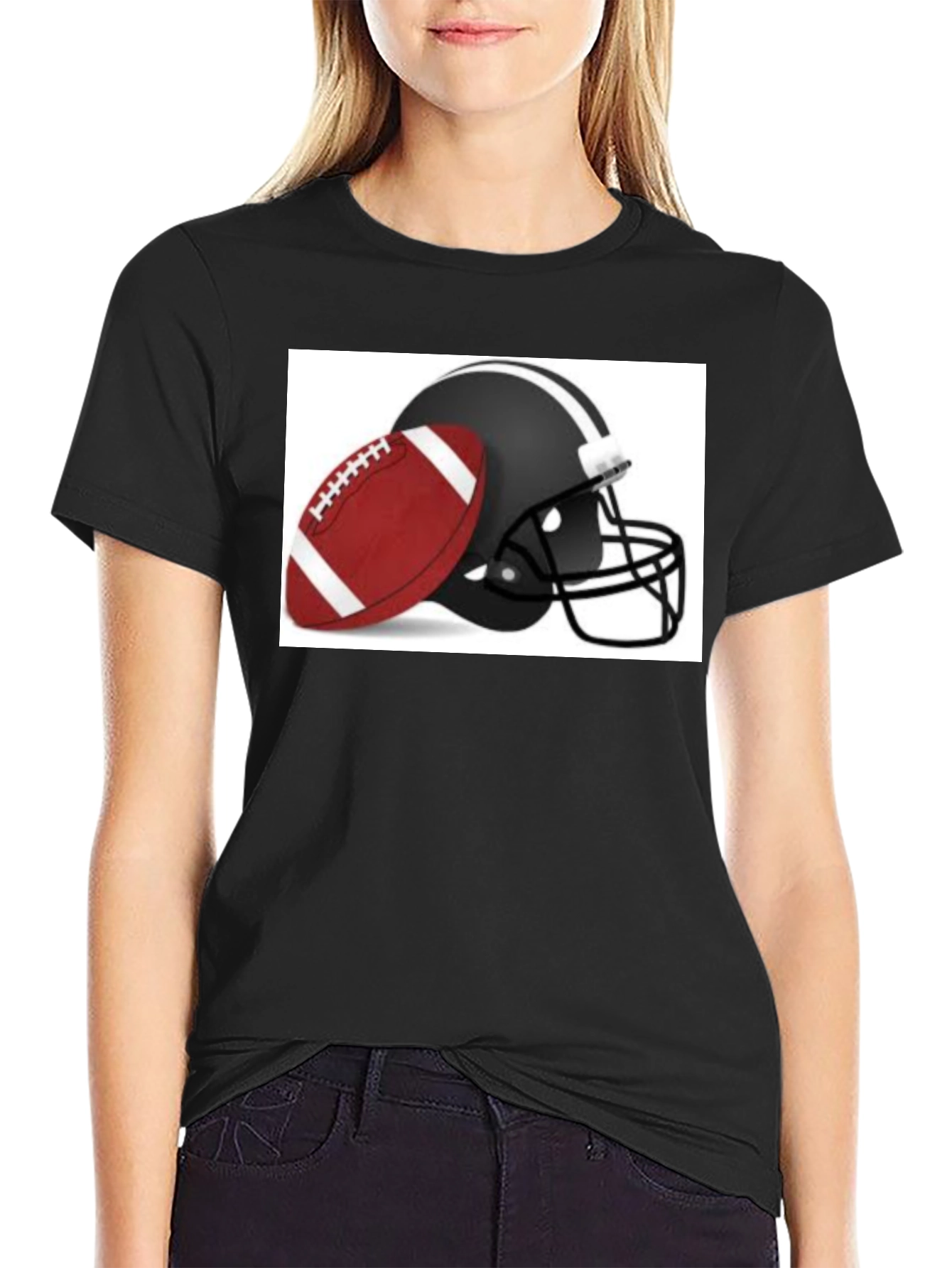 Football Helmet & Ball Graphic Black T-Shirt