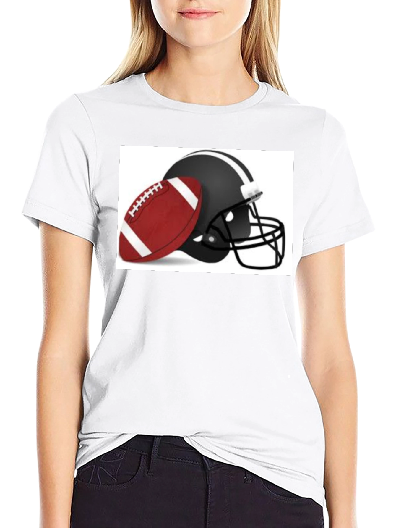 Football Helmet & Ball Graphic Black T-Shirt