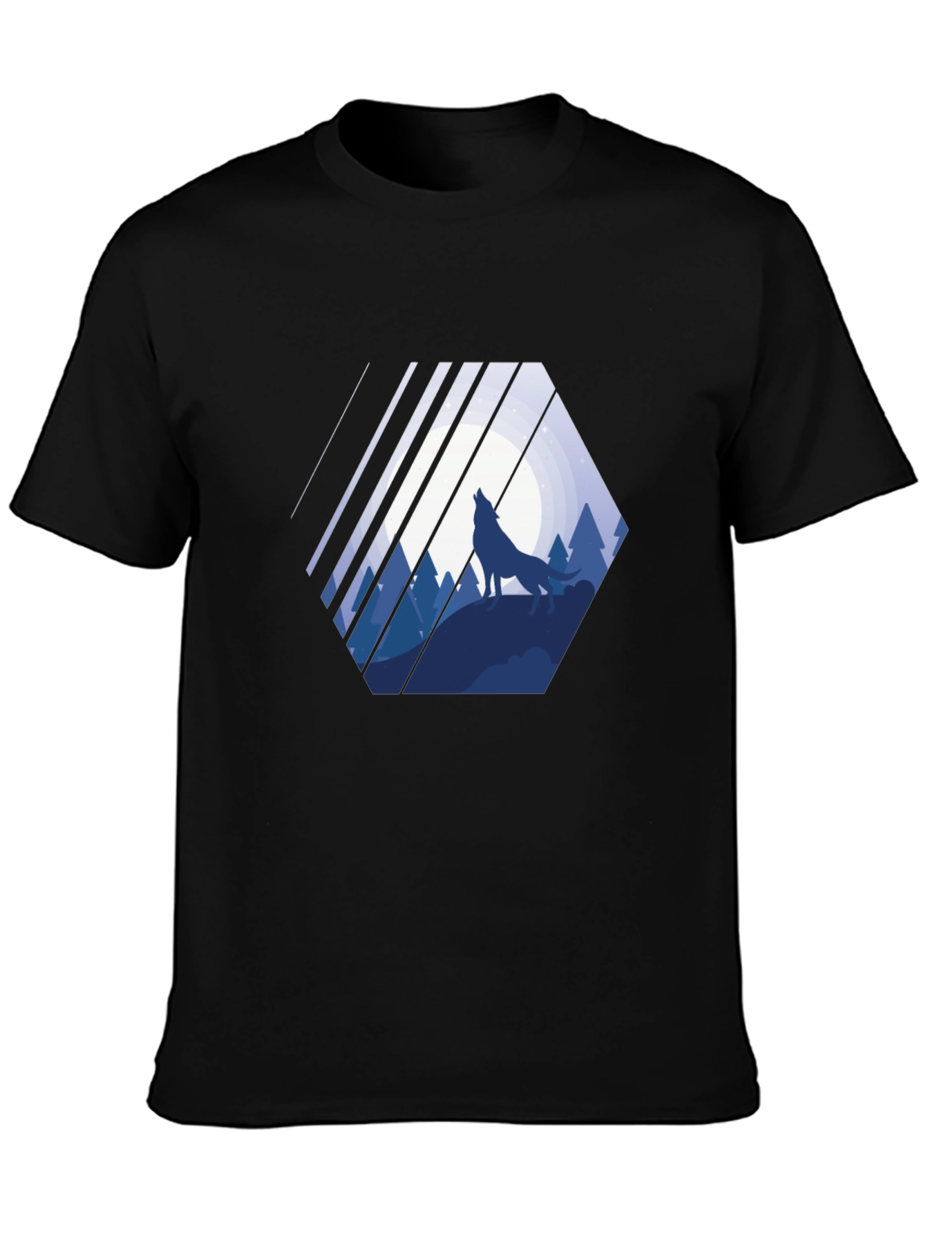 Wolf Silhouette Graphic Print Mens Black T-Shirt