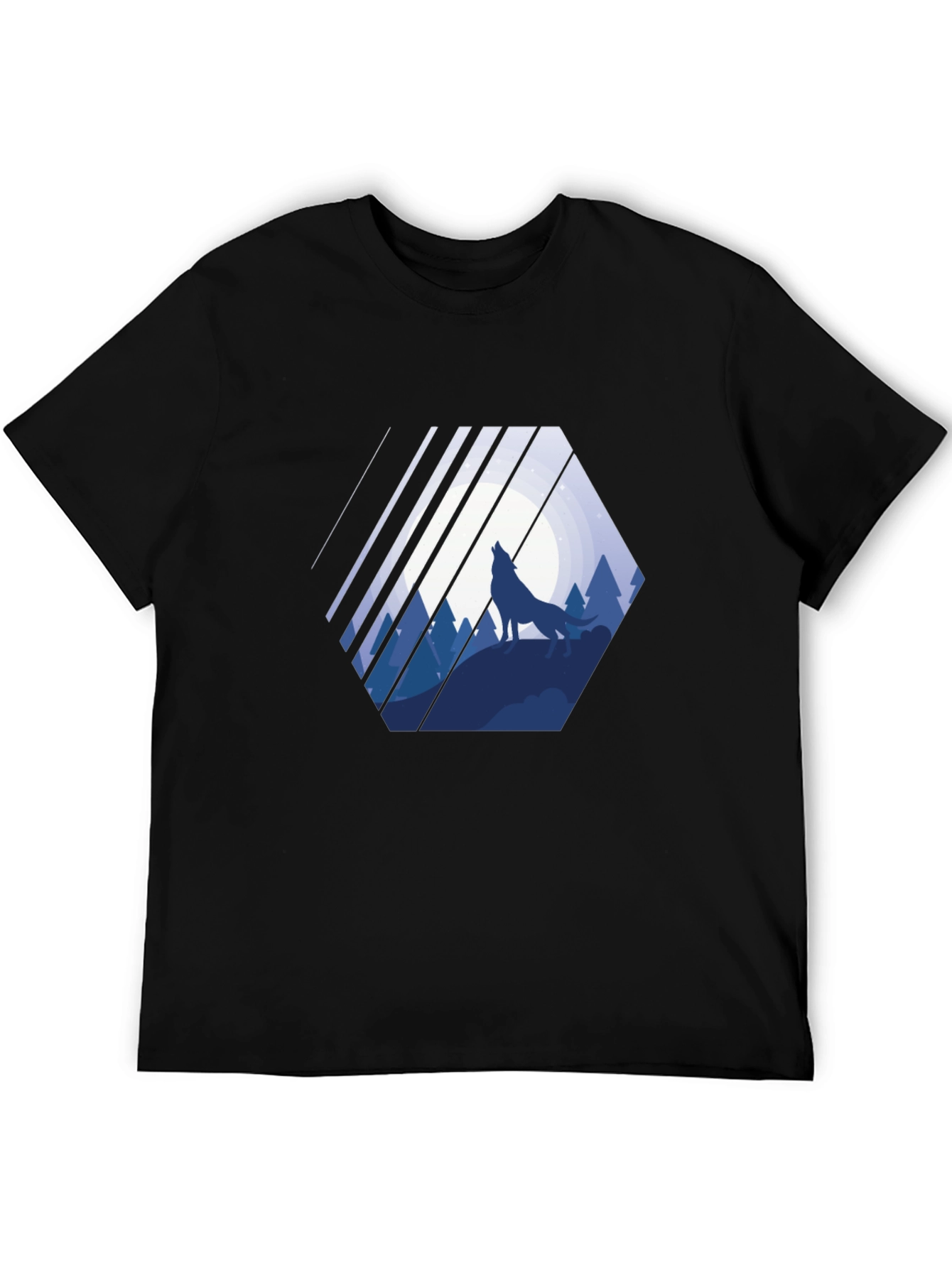 Wolf Silhouette Graphic Print Mens Black T-Shirt
