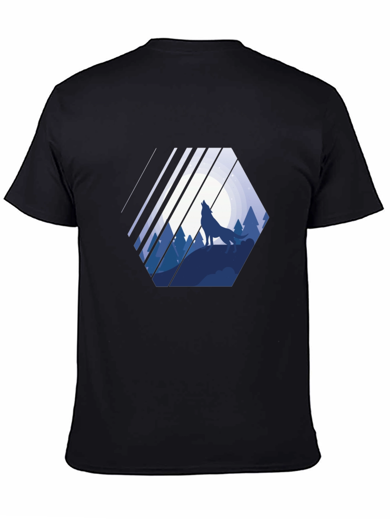 Wolf Silhouette Graphic Print Mens Black T-Shirt
