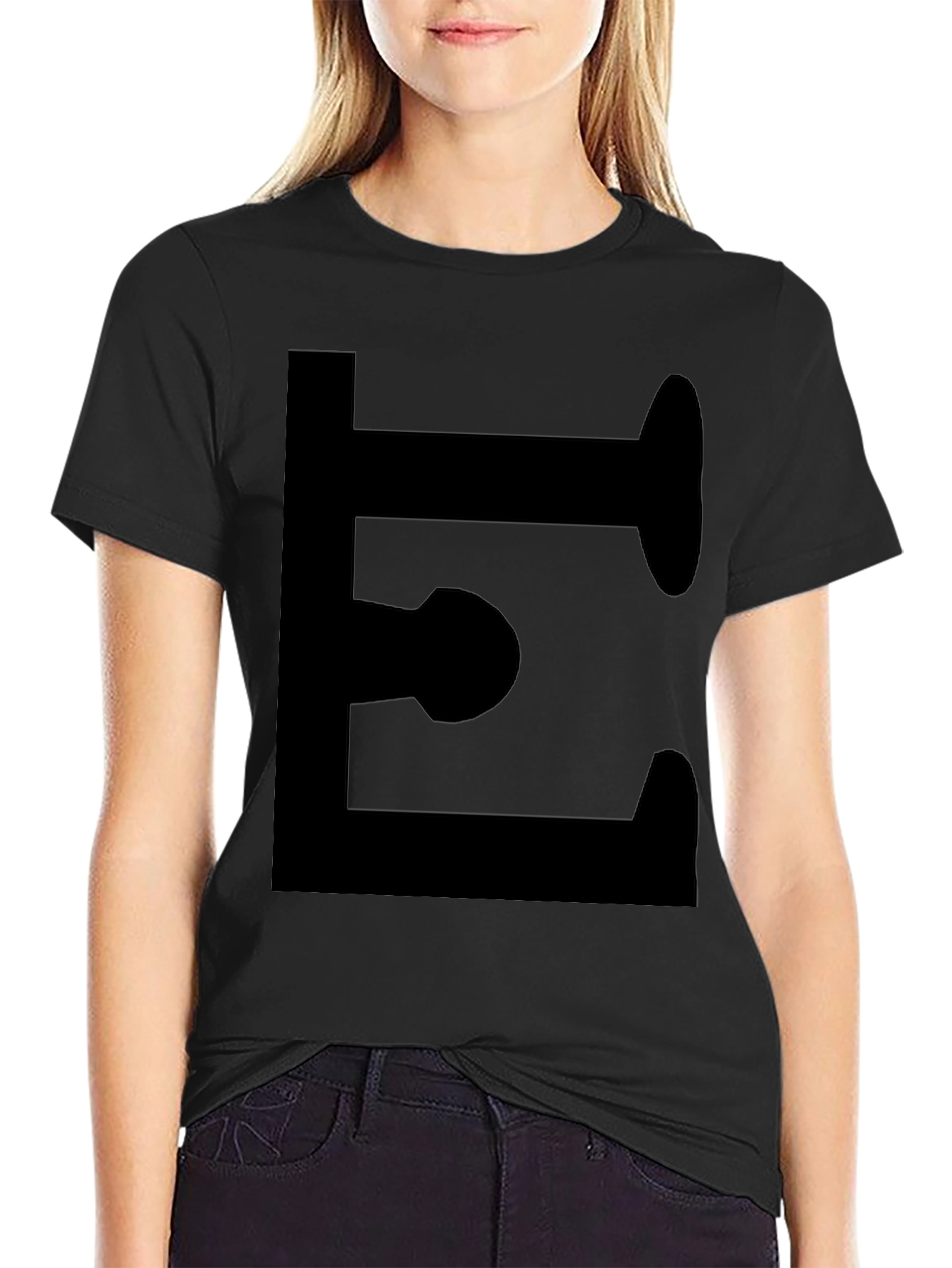 Bold Letter E Black Graphic Tee - Modern Style