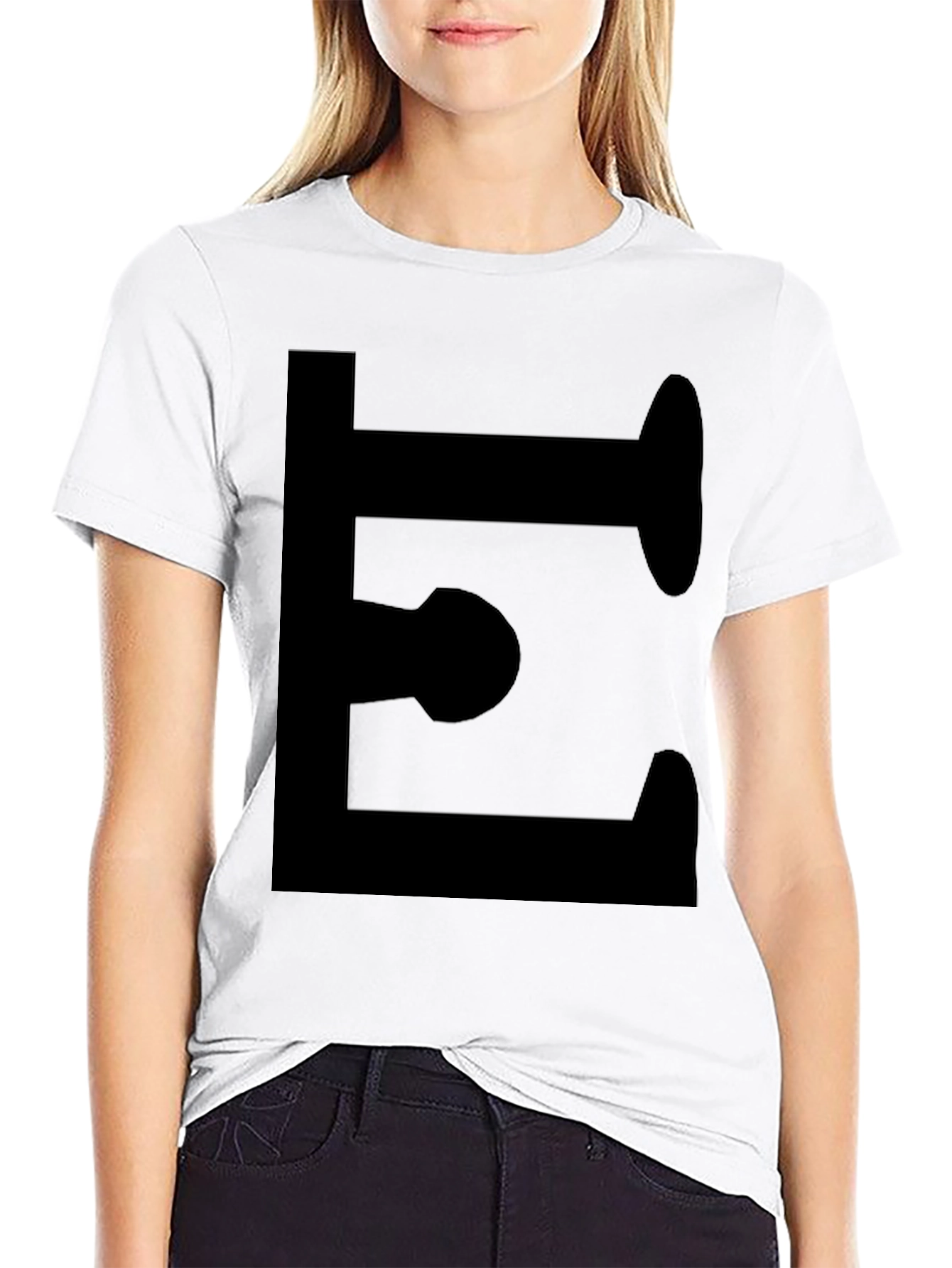 Bold Letter E Black Graphic Tee - Modern Style