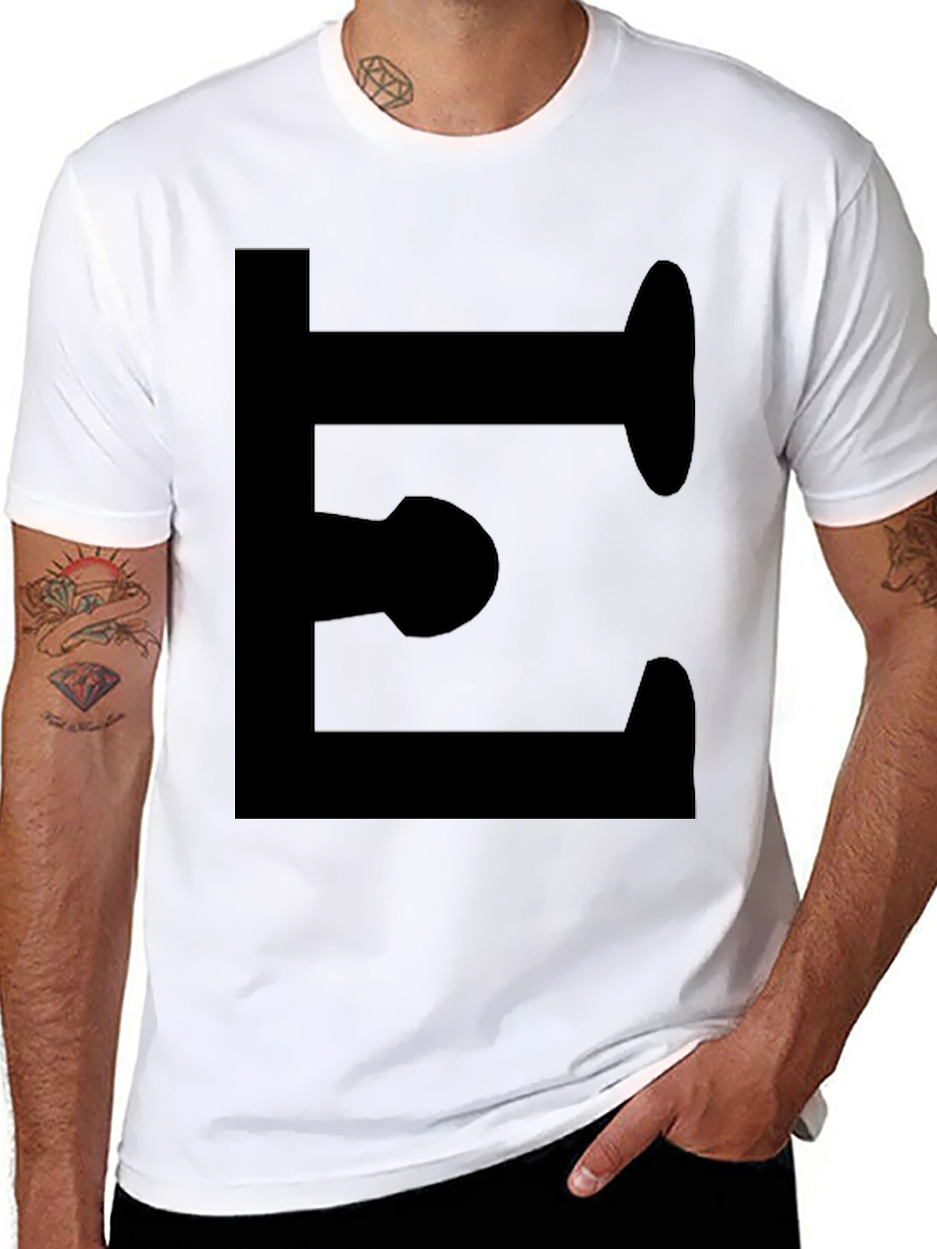 Bold Letter E Black Graphic Tee - Modern Style