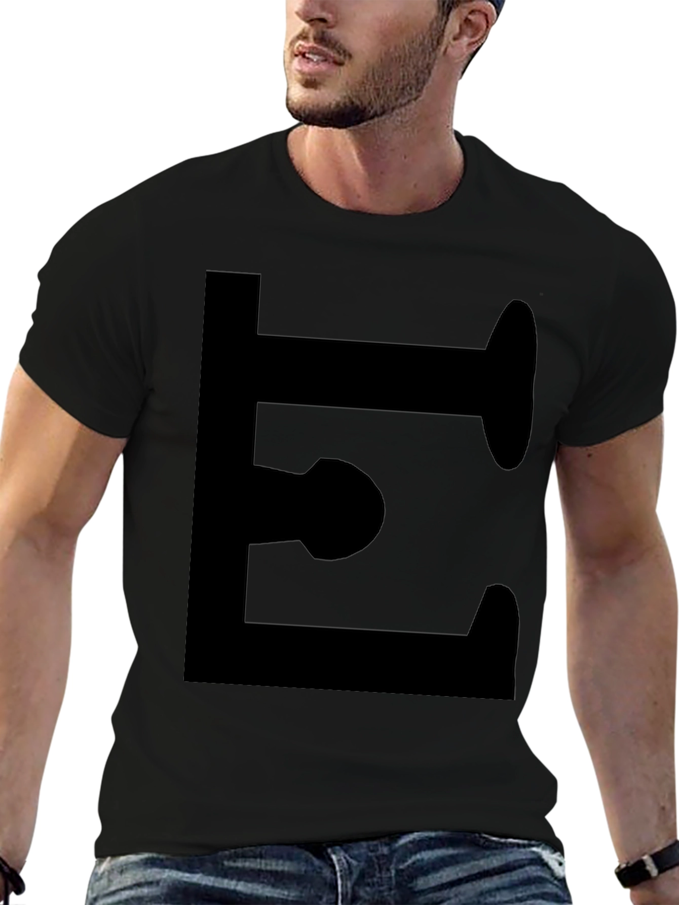 Bold Letter E Black Graphic Tee - Modern Style
