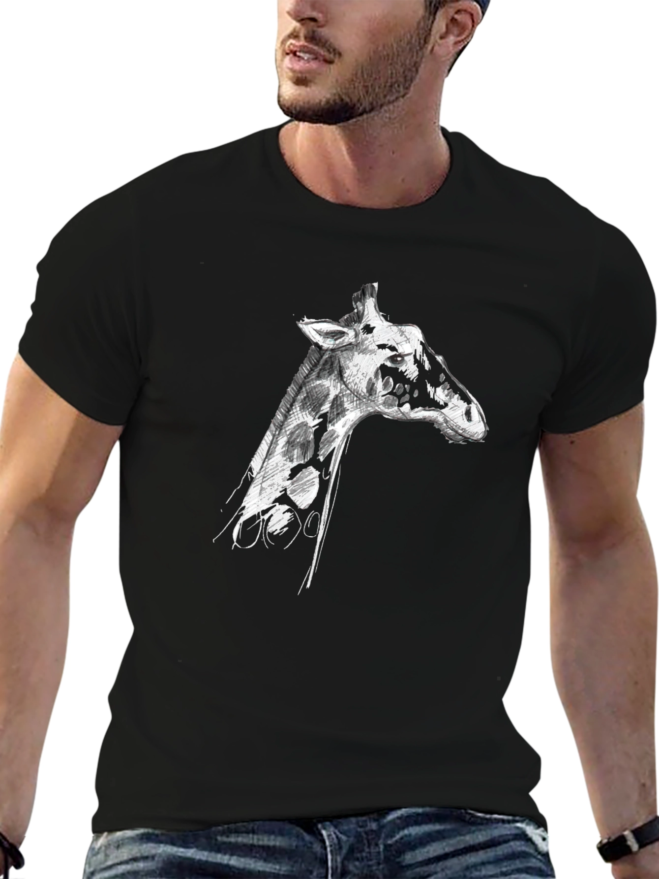 Giraffe Sketch Graphic Tee - Mens Black T-Shirt