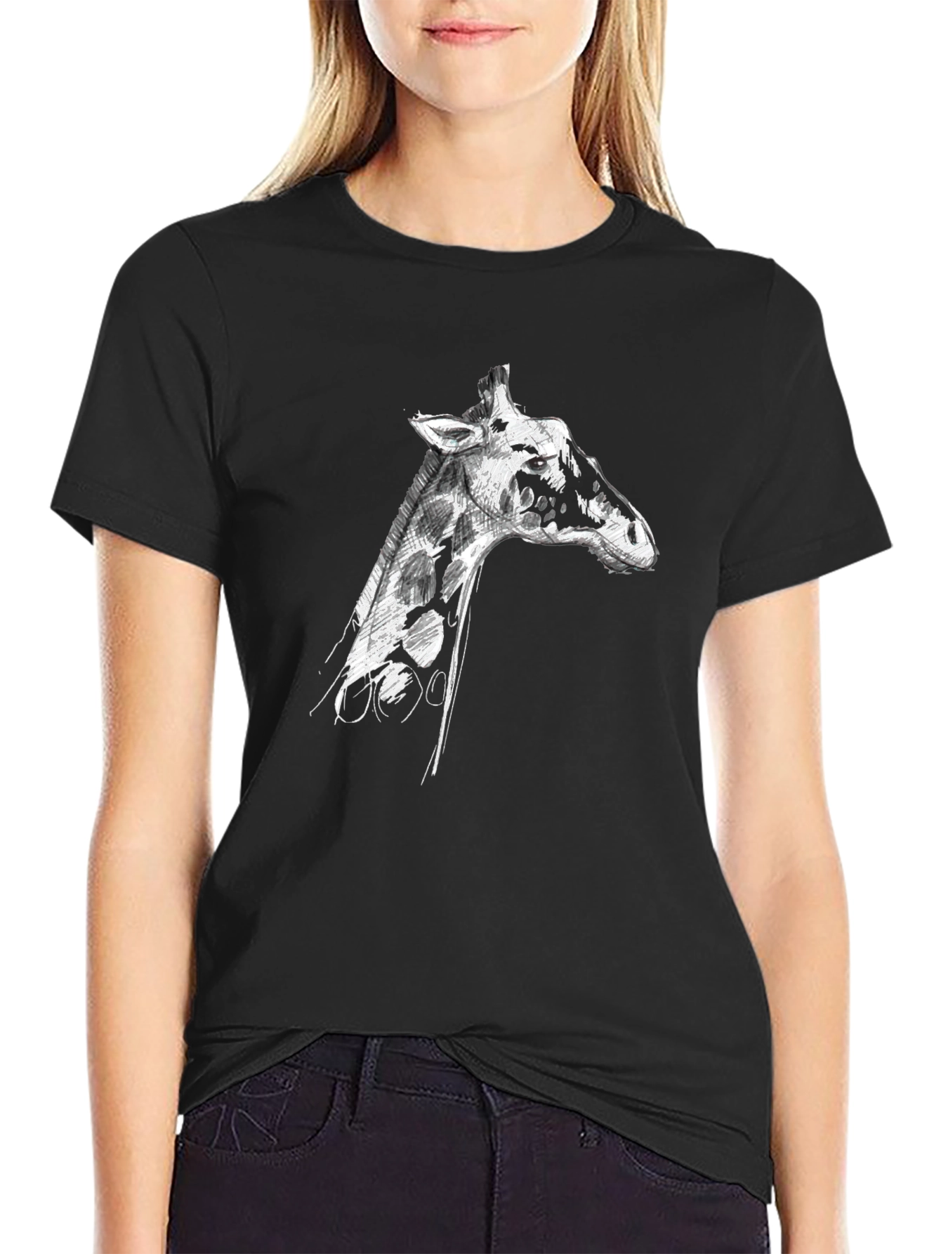 Giraffe Sketch Graphic Tee - Mens Black T-Shirt