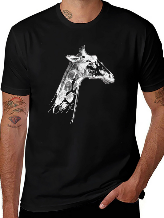 Giraffe Sketch Graphic Tee - Mens Black T-Shirt