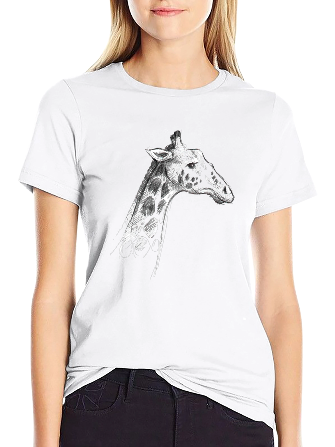 Giraffe Sketch Graphic Tee - Mens Black T-Shirt