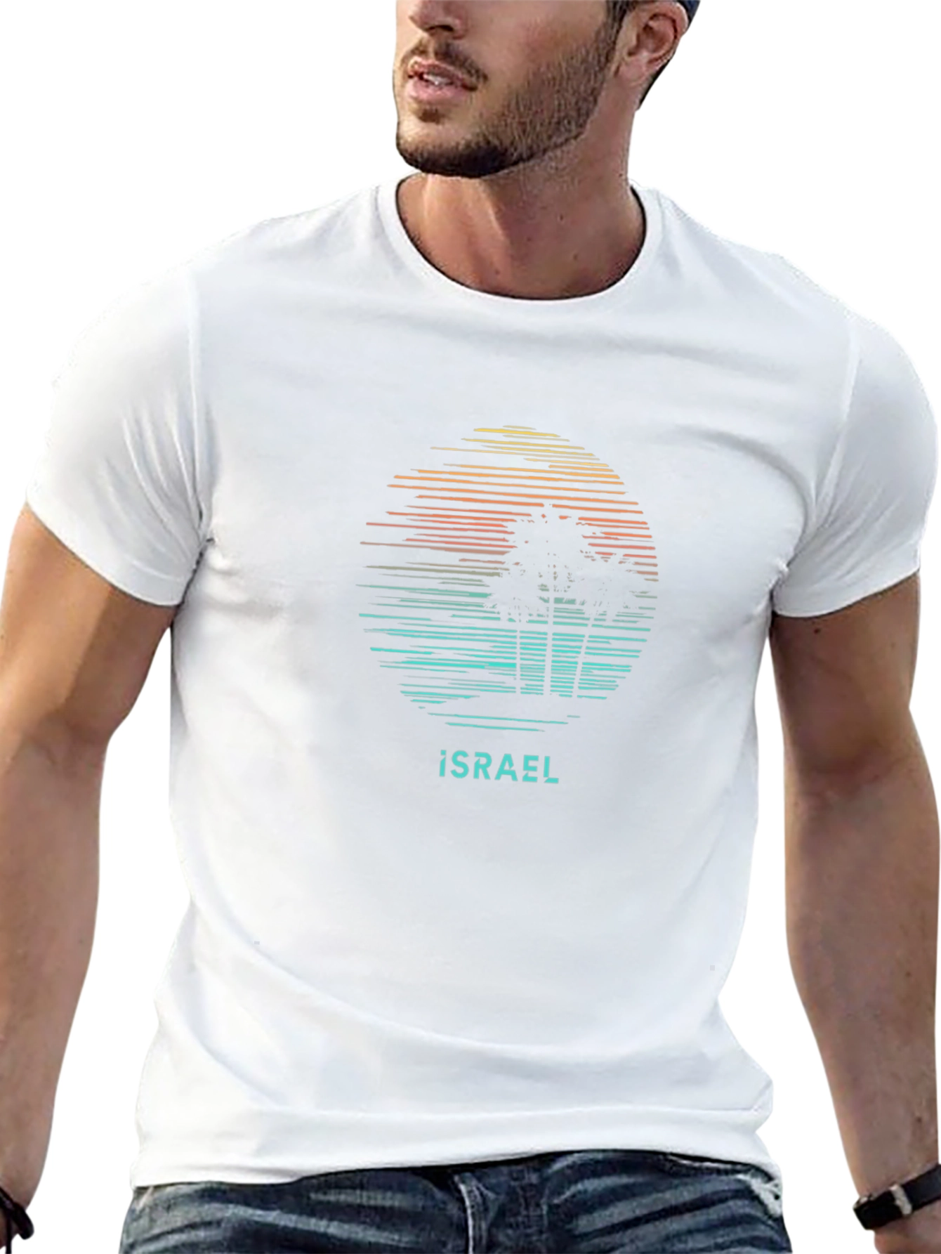 Israel Palm Tree Sunset T-Shirt - Black