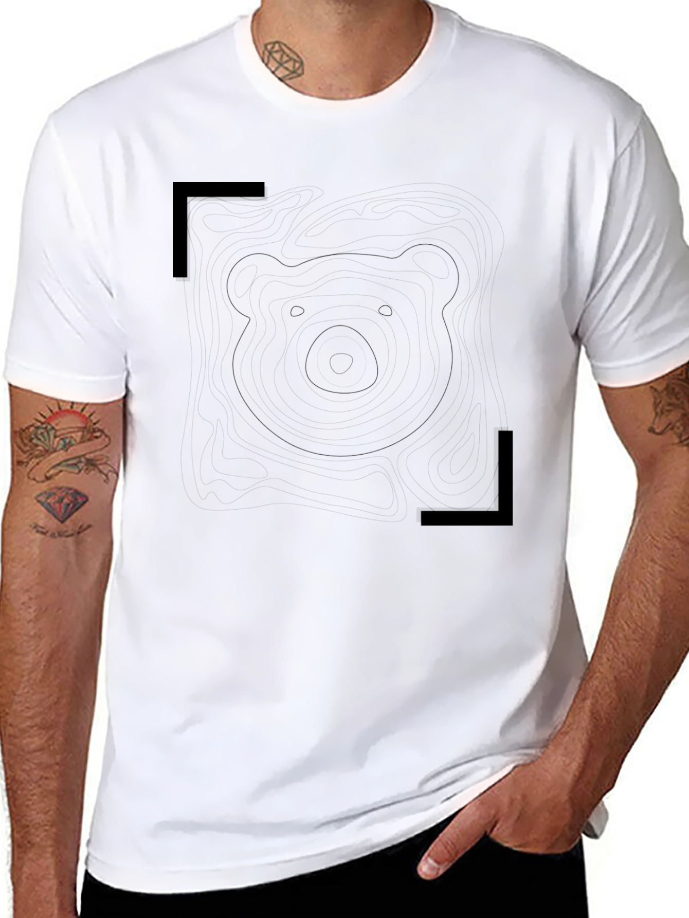 Mens Black Graphic Tee - Bear Outline Design
