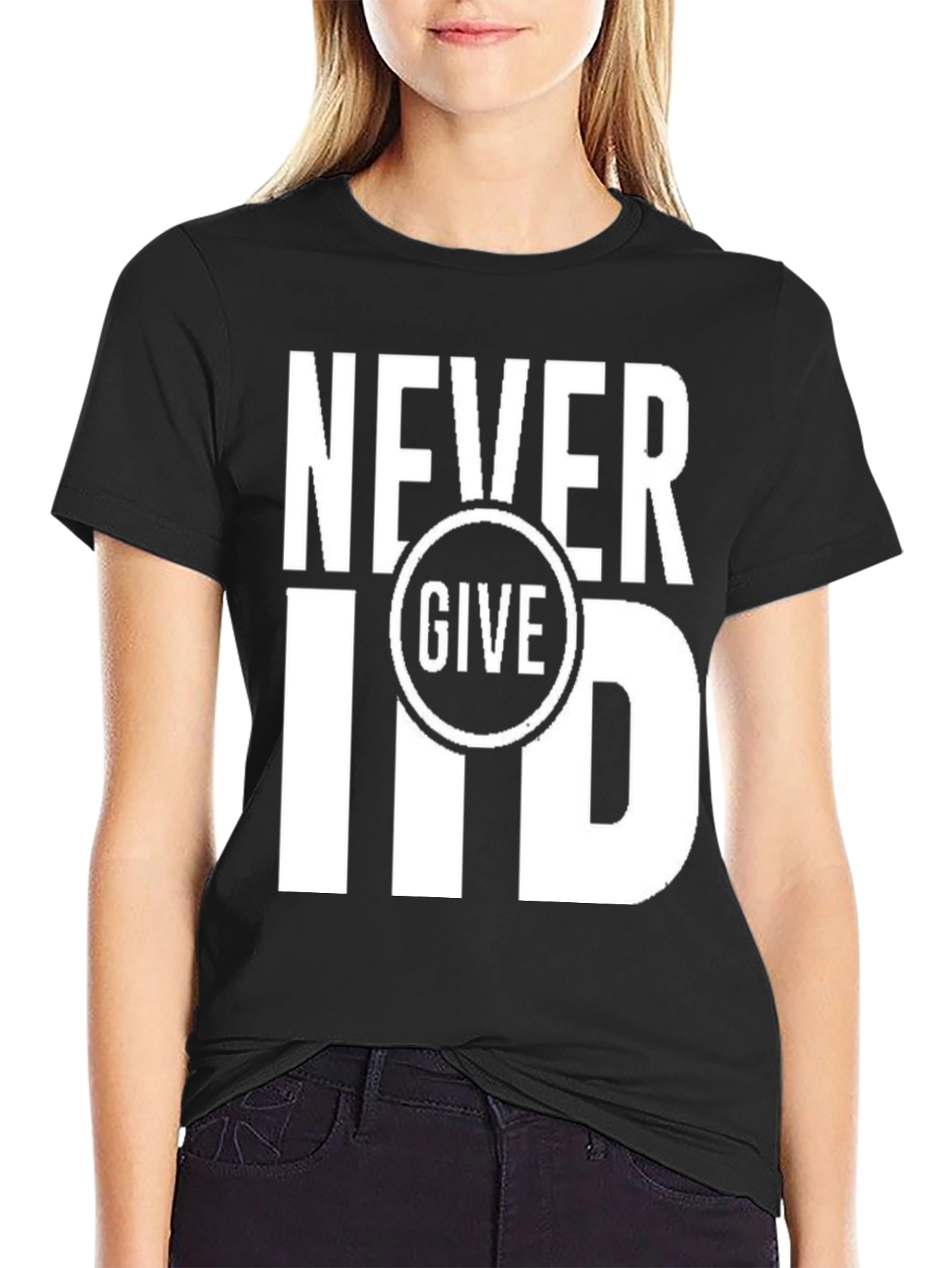 Never Give In T-Shirt - Motivational Black Tee