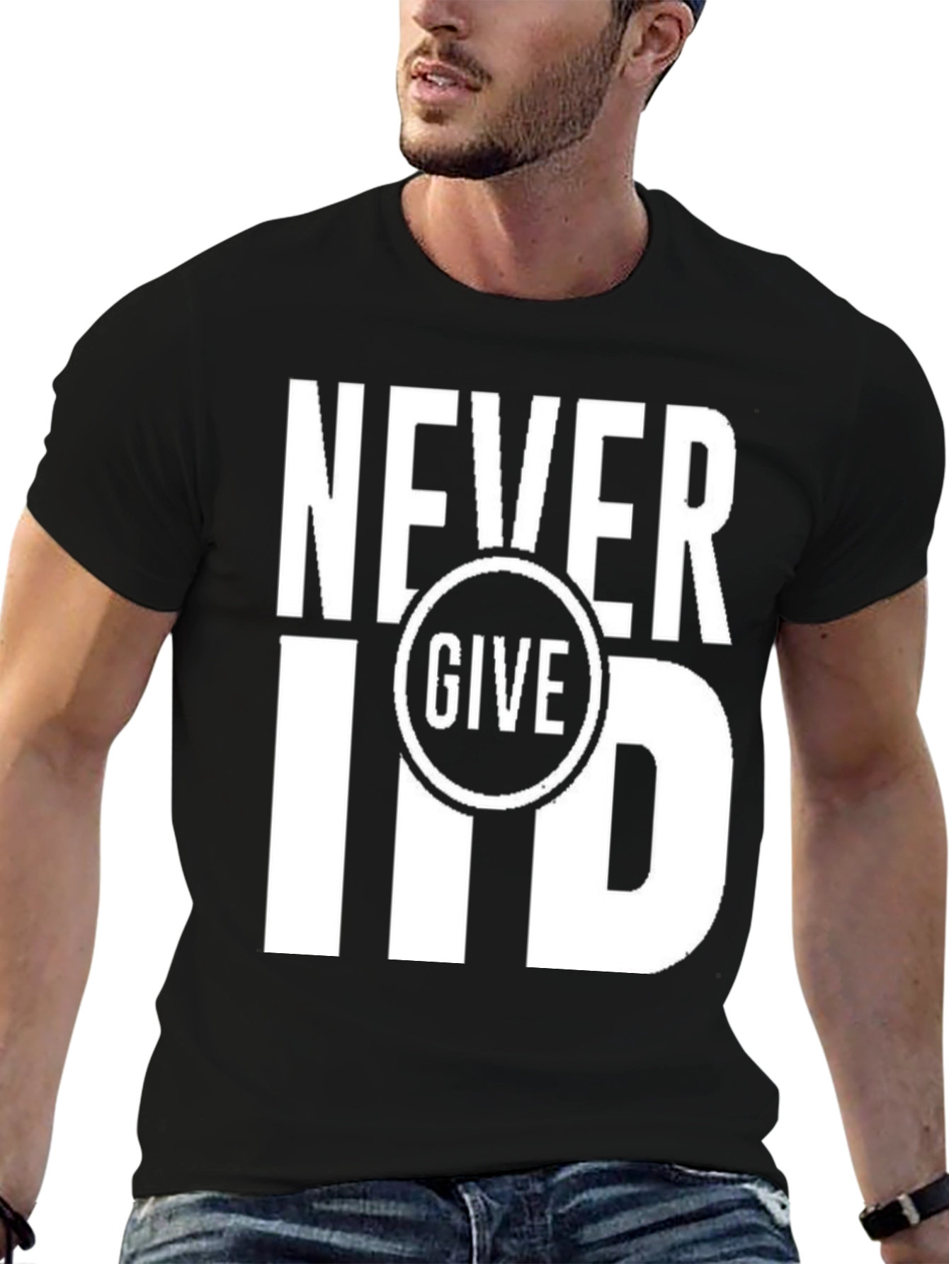 Never Give In T-Shirt - Motivational Black Tee