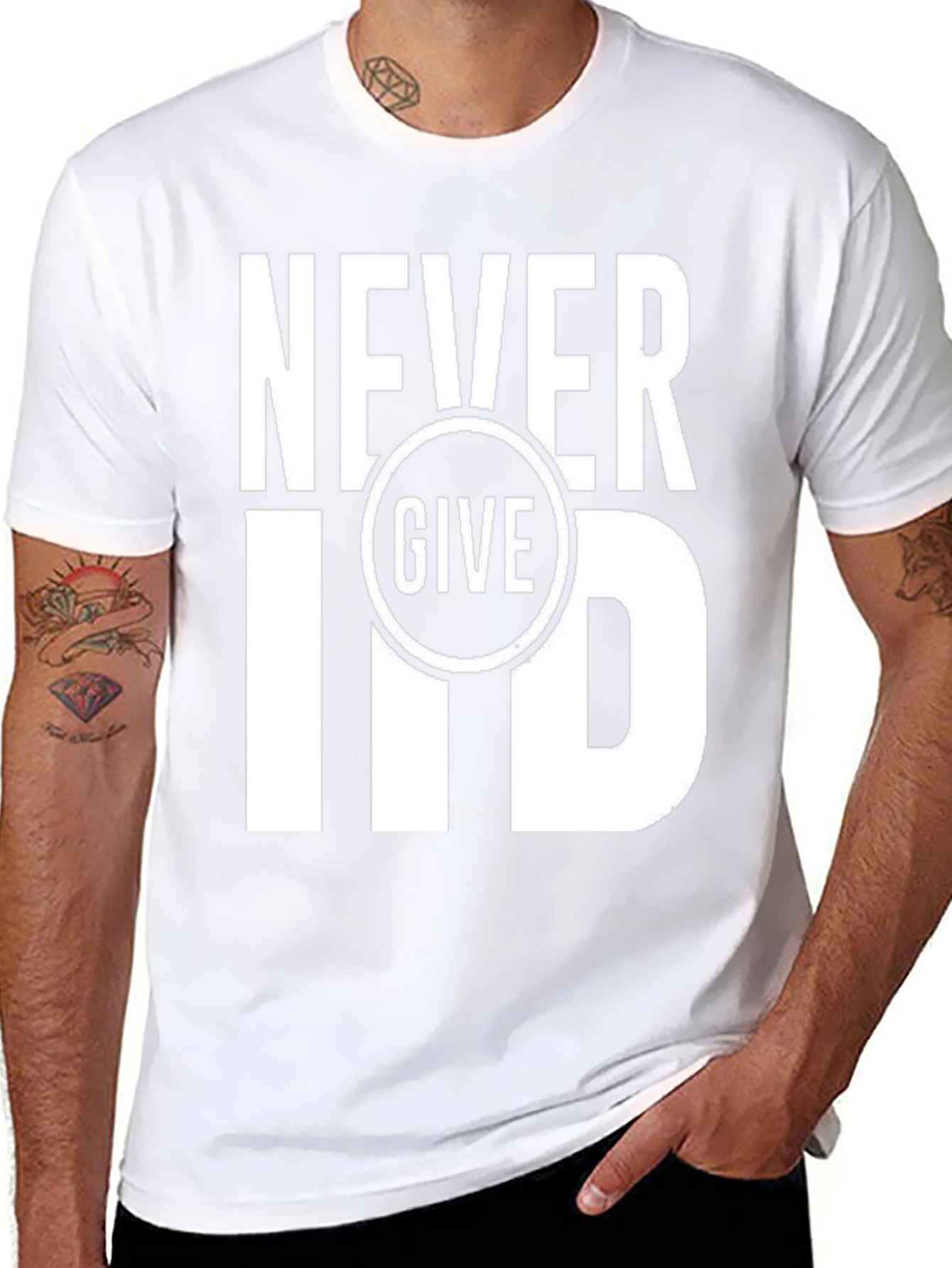 Never Give In T-Shirt - Motivational Black Tee