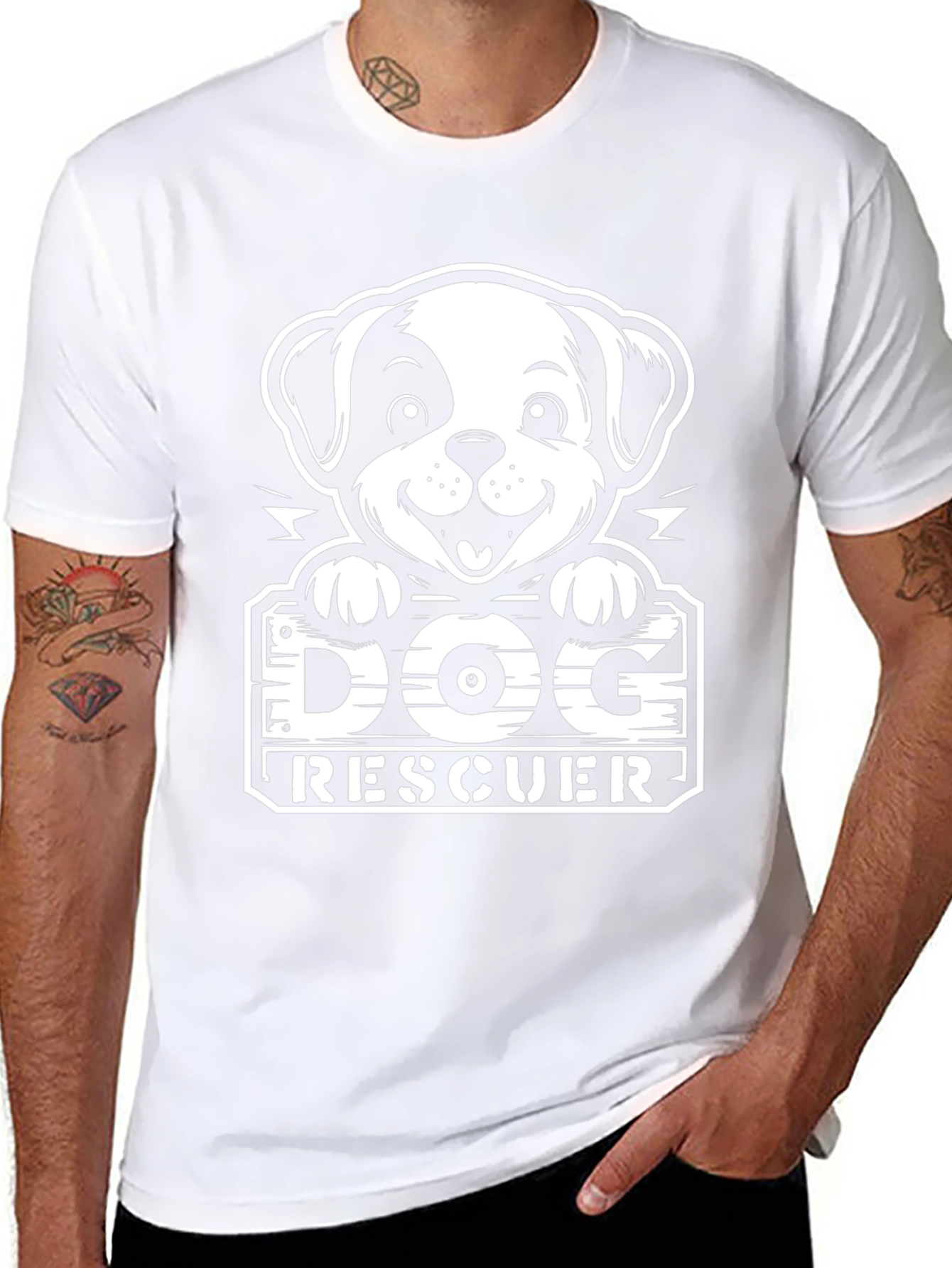 Dog Rescuer T-Shirt - Black Cartoon Pup Design