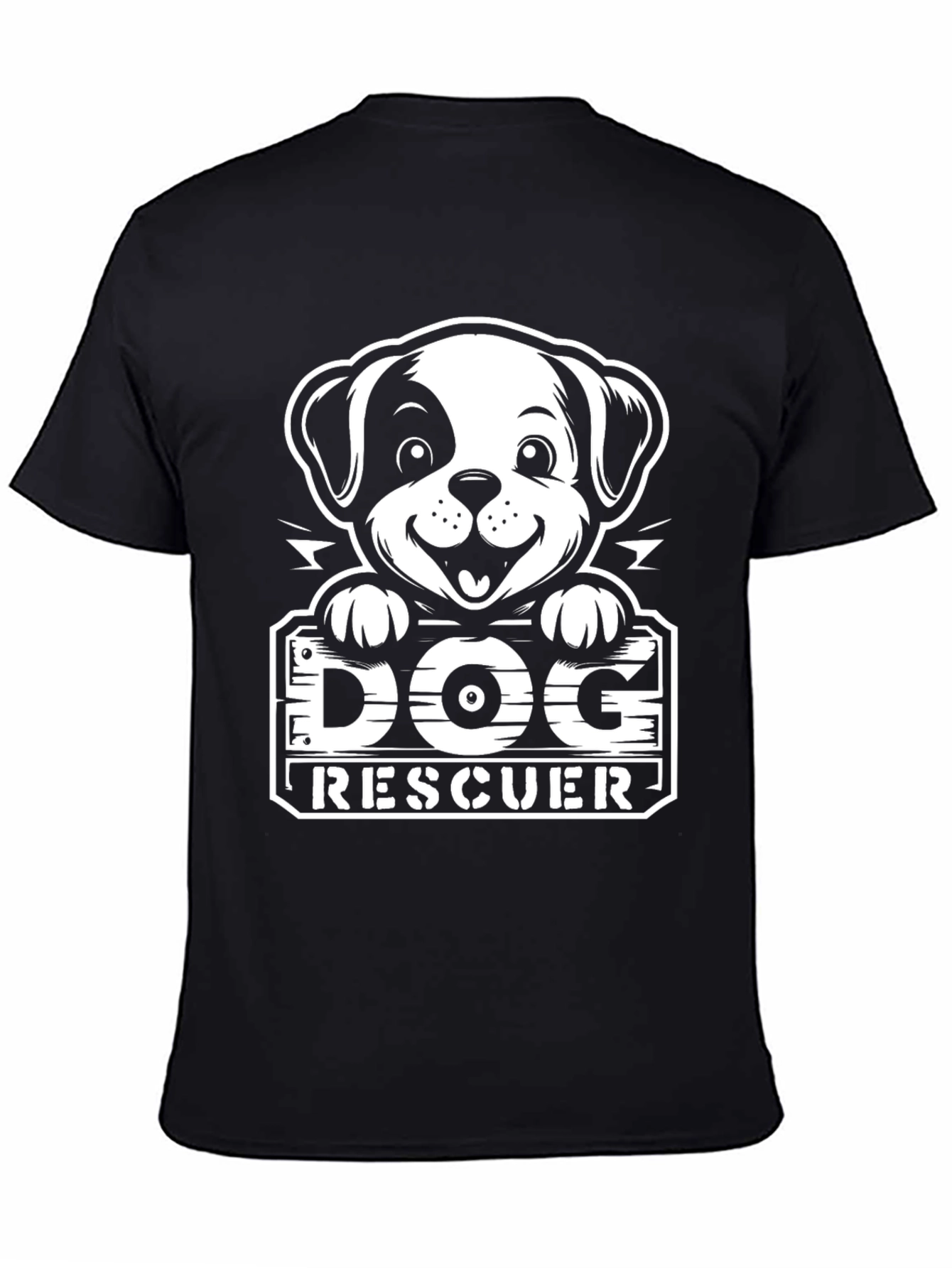 Dog Rescuer T-Shirt - Black Cartoon Pup Design